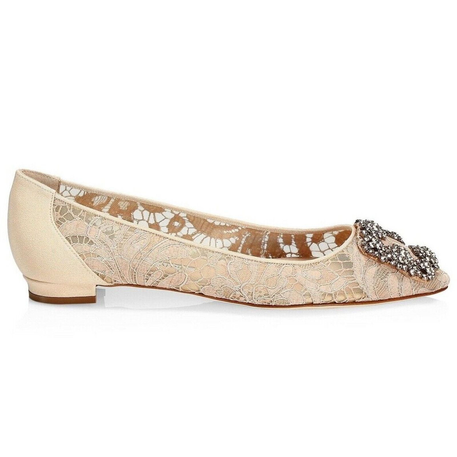 Manolo Blahnik Hangisi Flat Lace Crystal Jewel Buckle Ballerina Ballet 35 Size US 5 / IT 35 - 1 Thumbnail