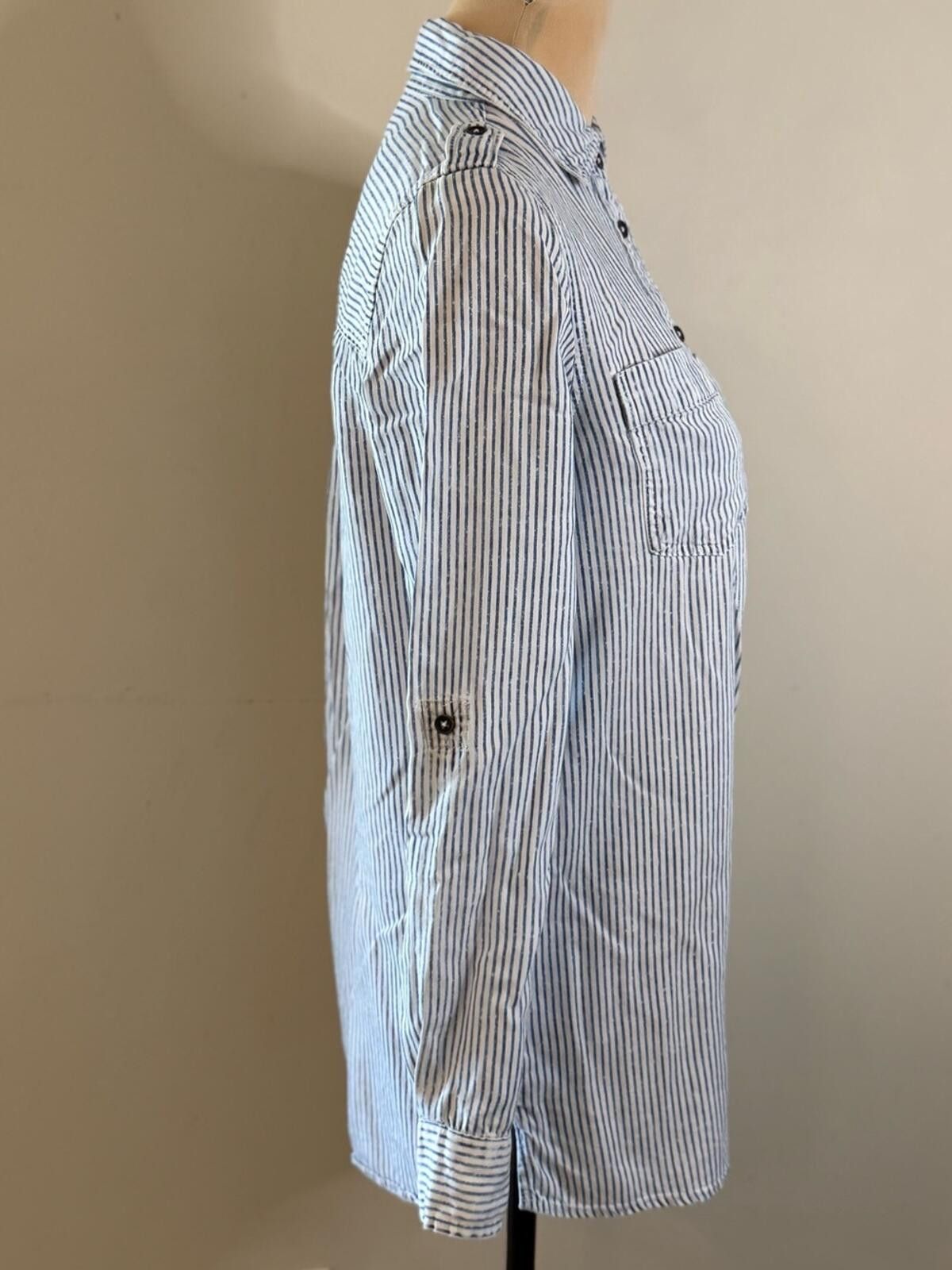 Forme D'Expression Dex blue & white stripe button up tunic top roll sleeve XS Size XS / US 0-2 / IT 36-38 - 2 Thumbnail