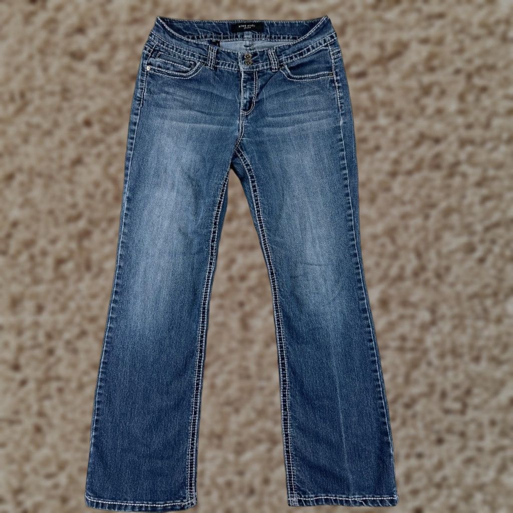 Nine West Nine West Jeans Womens 8 Blue Denim Straight Regular Mid Rise 5-Pocket Logo Embellished Bling-Detail Denim Pants Women's Jeans Size 30" / US 8 / IT 44 - 1 Thumbnail