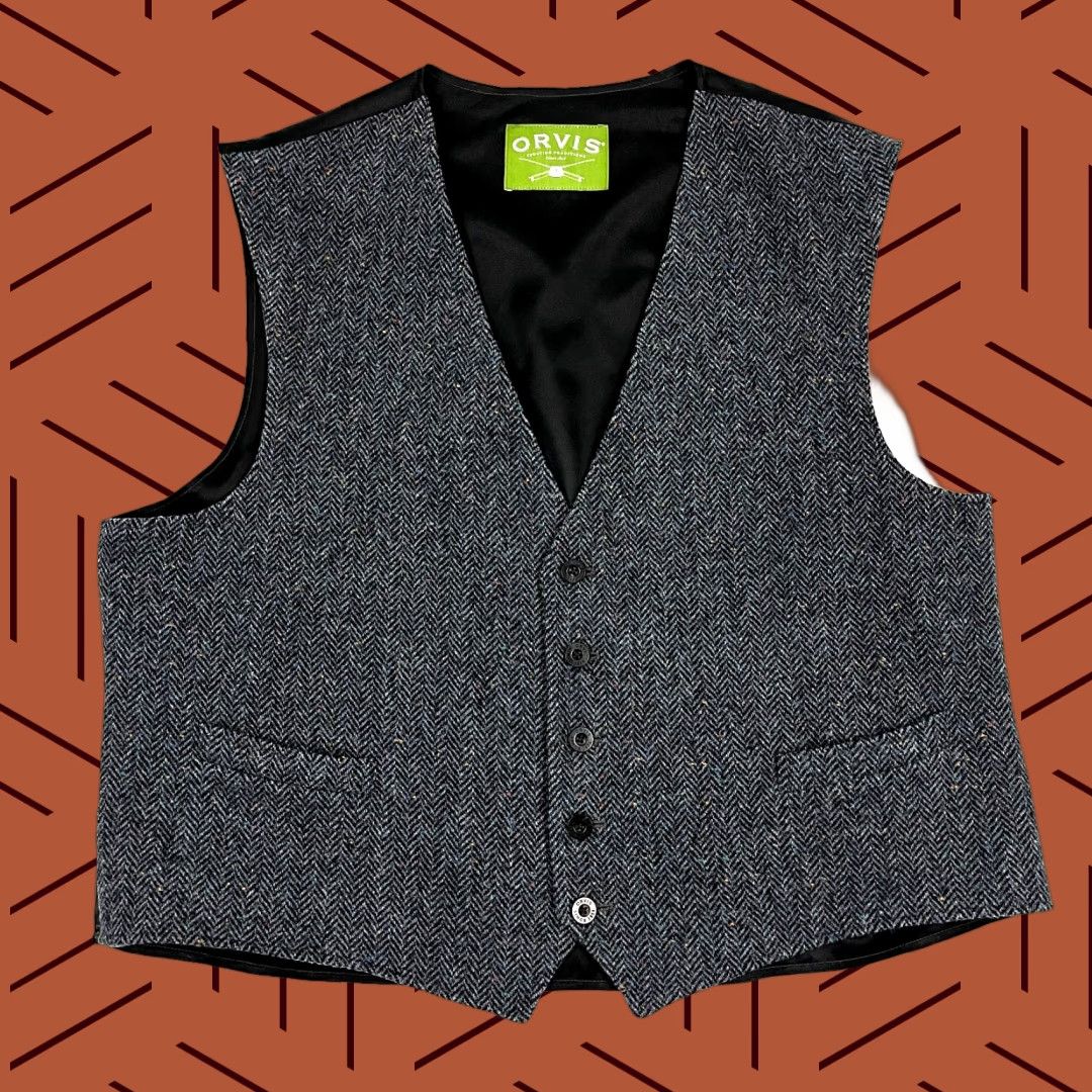 Orvis VINTAGE Orvis Waistcoat Mens 2XL Blue Tweed Herringbone Wool Suit Jacket Vest ORVIS Waistcoat 2XL Blue Tweed Wool Vest Mens Size US XXL / EU 58 / 5 - 1 Thumbnail
