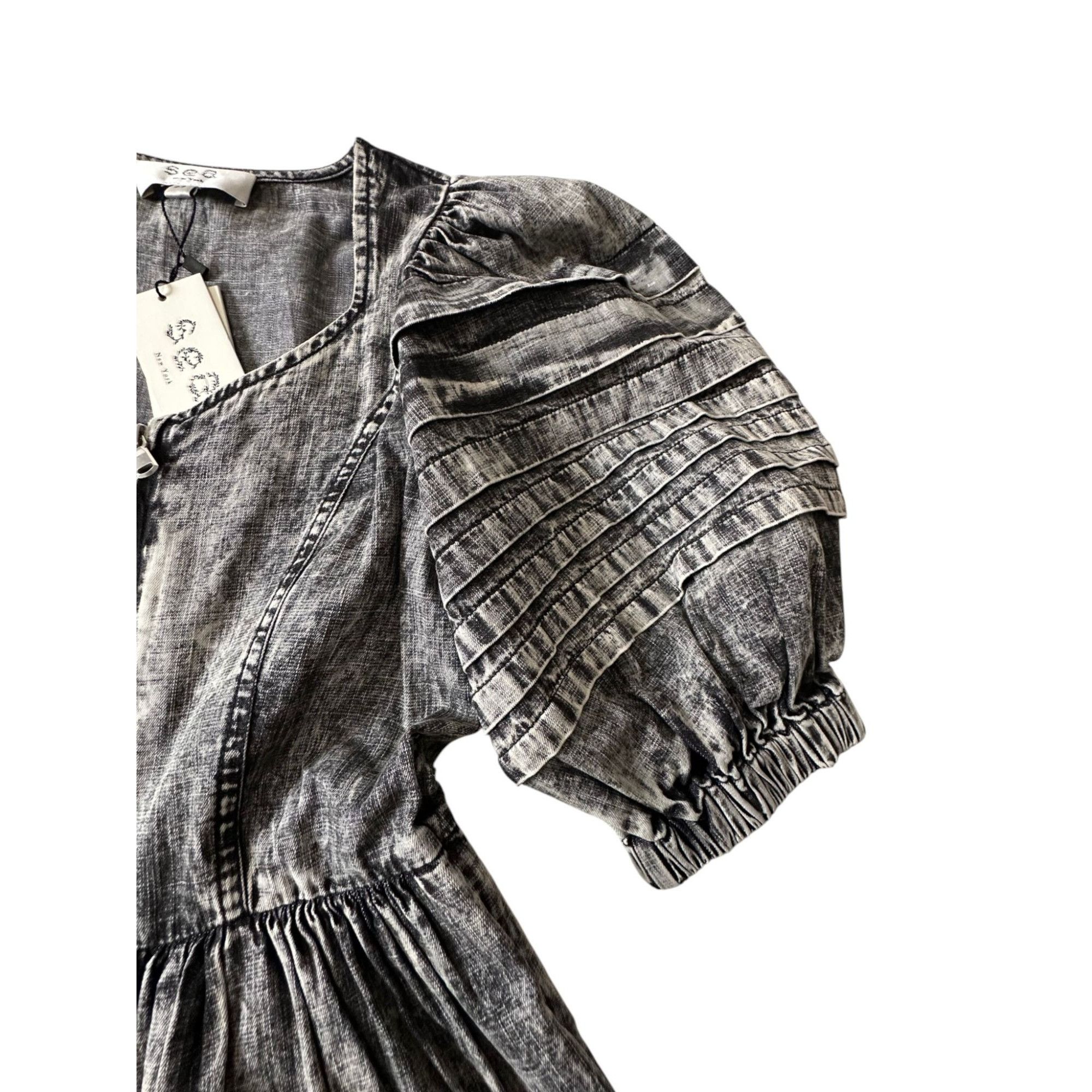 Sea New York Sea New York Dylan Mini Dress 00 Black Chambray Puff Sleeve Size XXS / US 00 / IT 34 - 13 Thumbnail