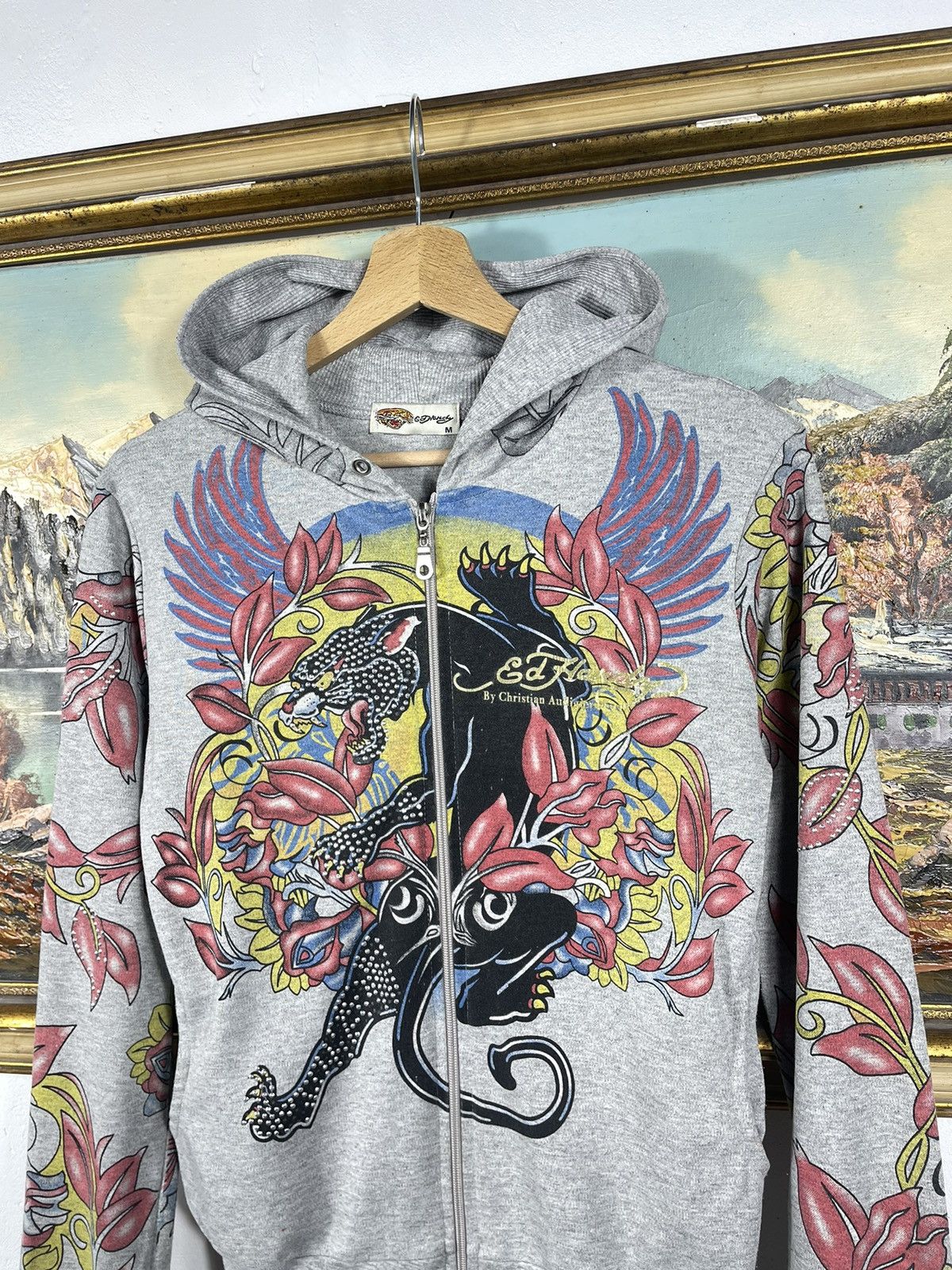 Christian Audigier × Ed Hardy × Vintage Ed Hardy x Christian Audigier Retro 00s Hoodie With Crystals Size M / US 6-8 / IT 42-44 - 5 Thumbnail