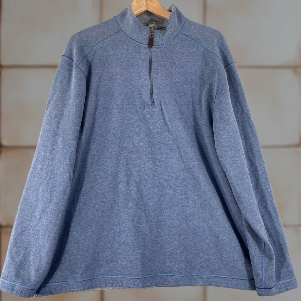 Johnston & Murphy Johnston & Murphy Pullover Mens 2XL Blue Reversible Quarter Zip Mock Neck Logo Size US XXL / EU 58 / 5 - 1 Thumbnail