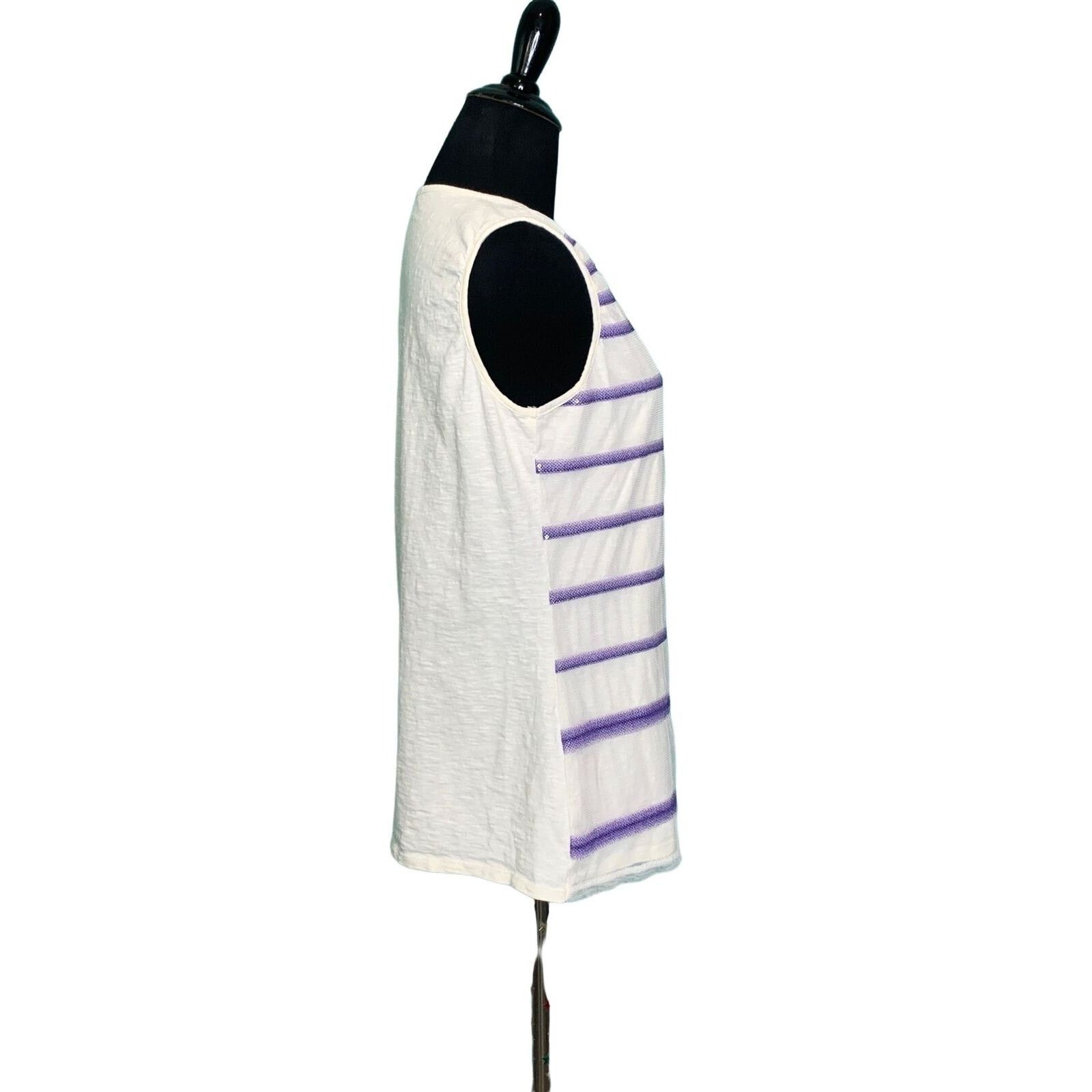 Coldwater Creek Coldwater Creek white purple stripe casual top size Medium Size M / US 6-8 / IT 42-44 - 4 Thumbnail