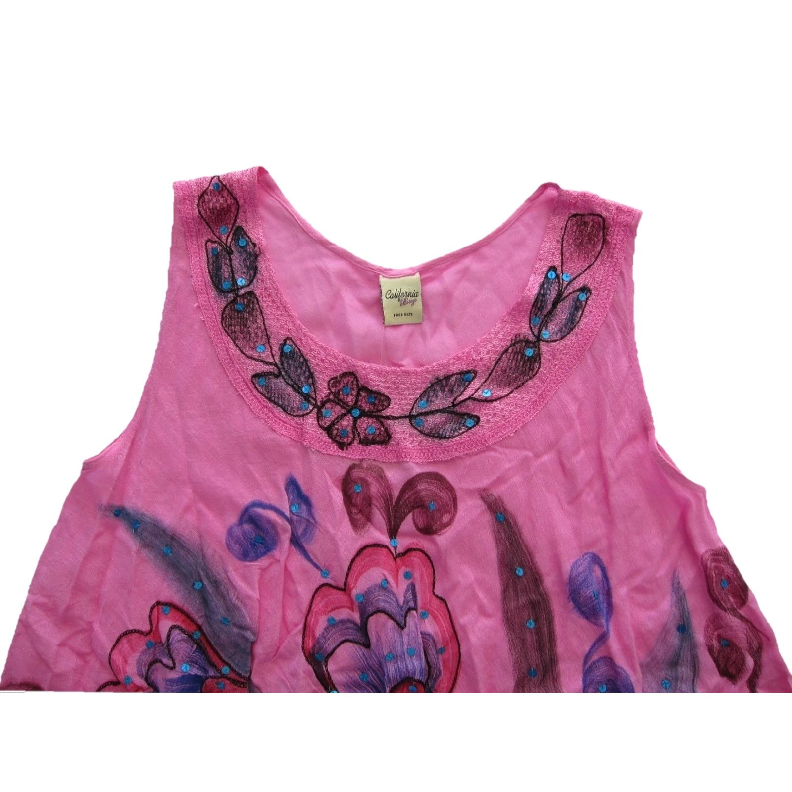 Vintage VINTAGE California Breeze Tank Women L Pink Floral Embroidered Sleeveless Rayon Blouse Large Size L / US 10 / IT 46 - 3 Thumbnail