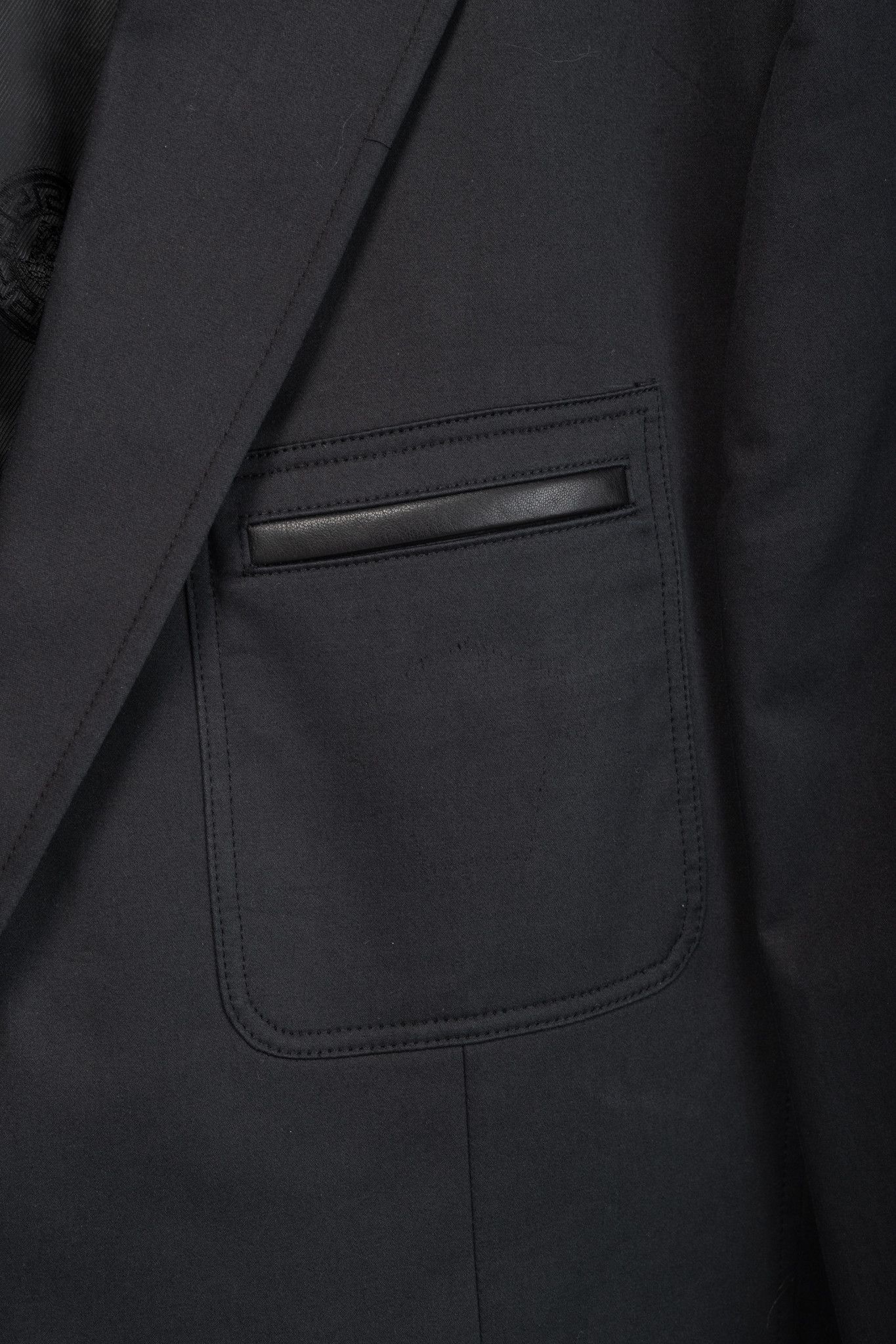Versace Versace Black Stretch-Cotton Leather-Trim Blazer Size 48R - 5 Thumbnail