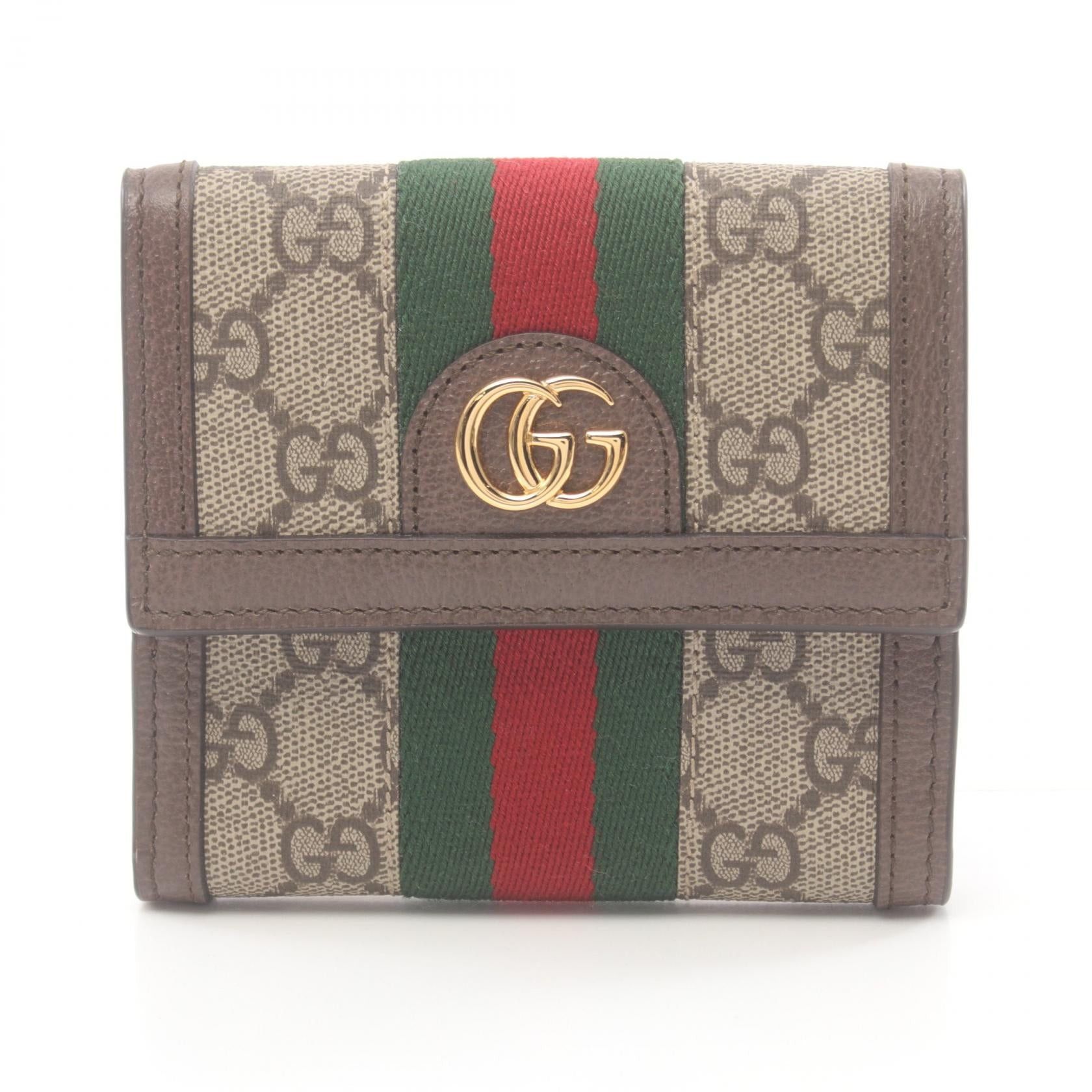 Gucci Gucci Ophidia Gg French Flap Wallet Sherry Line Double Hook Coated Canvas Leather Beige Brown Multicolor Size ONE SIZE - 1 Thumbnail