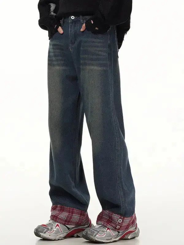 Japanese Brand Retro loose straight tube plaid jeans Size US 32 / EU 48 - 3 Thumbnail
