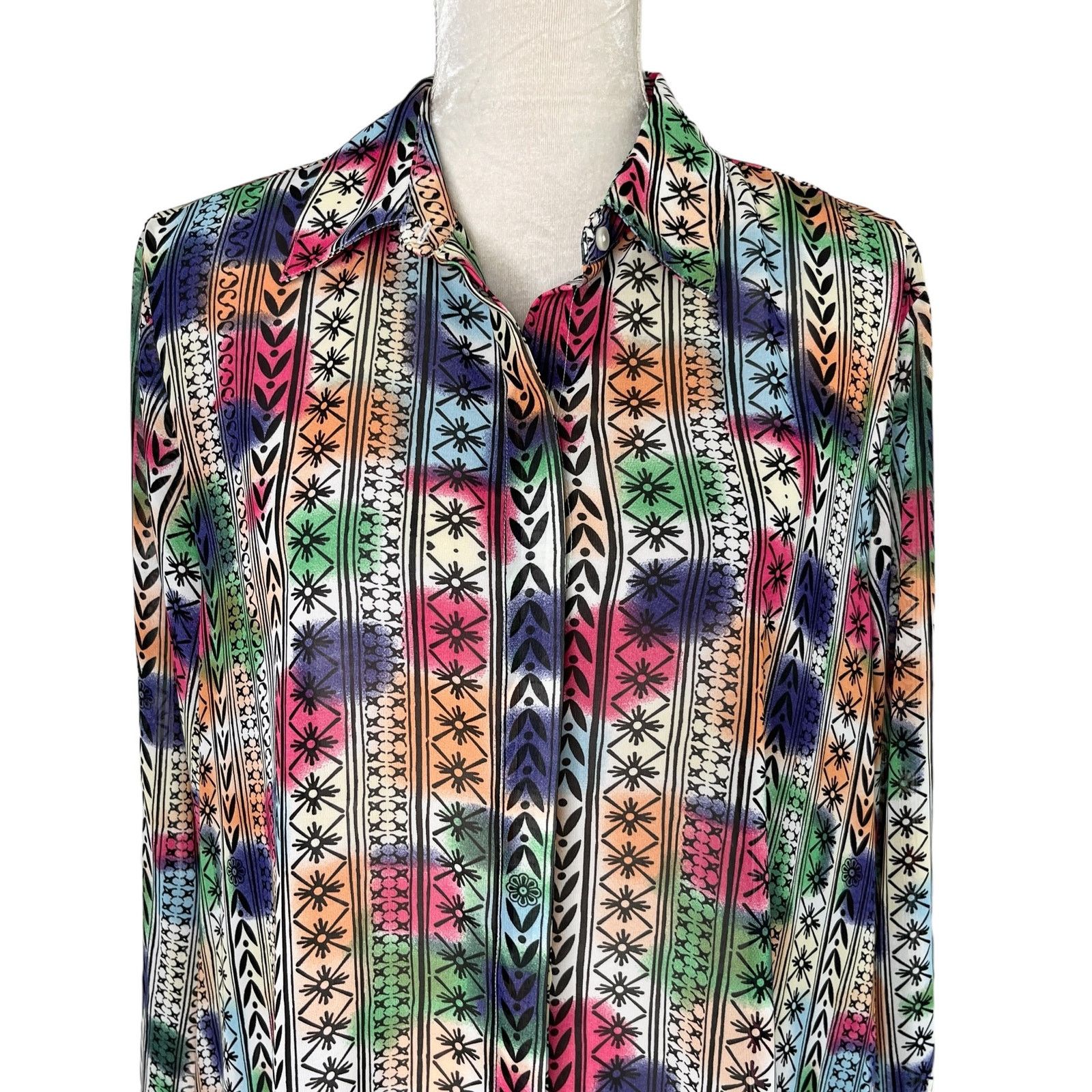 Other Peck & Peck Retro Button Down Blouse XL Semi Sheer Rainbow Size XL / US 12-14 / IT 48-50 - 3 Thumbnail
