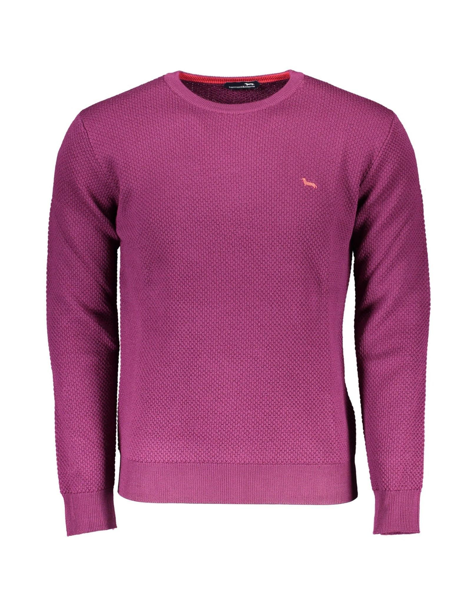 image of Harmont Blaine Contrasting Embroidered Wool Crew Neck Sweater in Purple, Men's (Size XL)