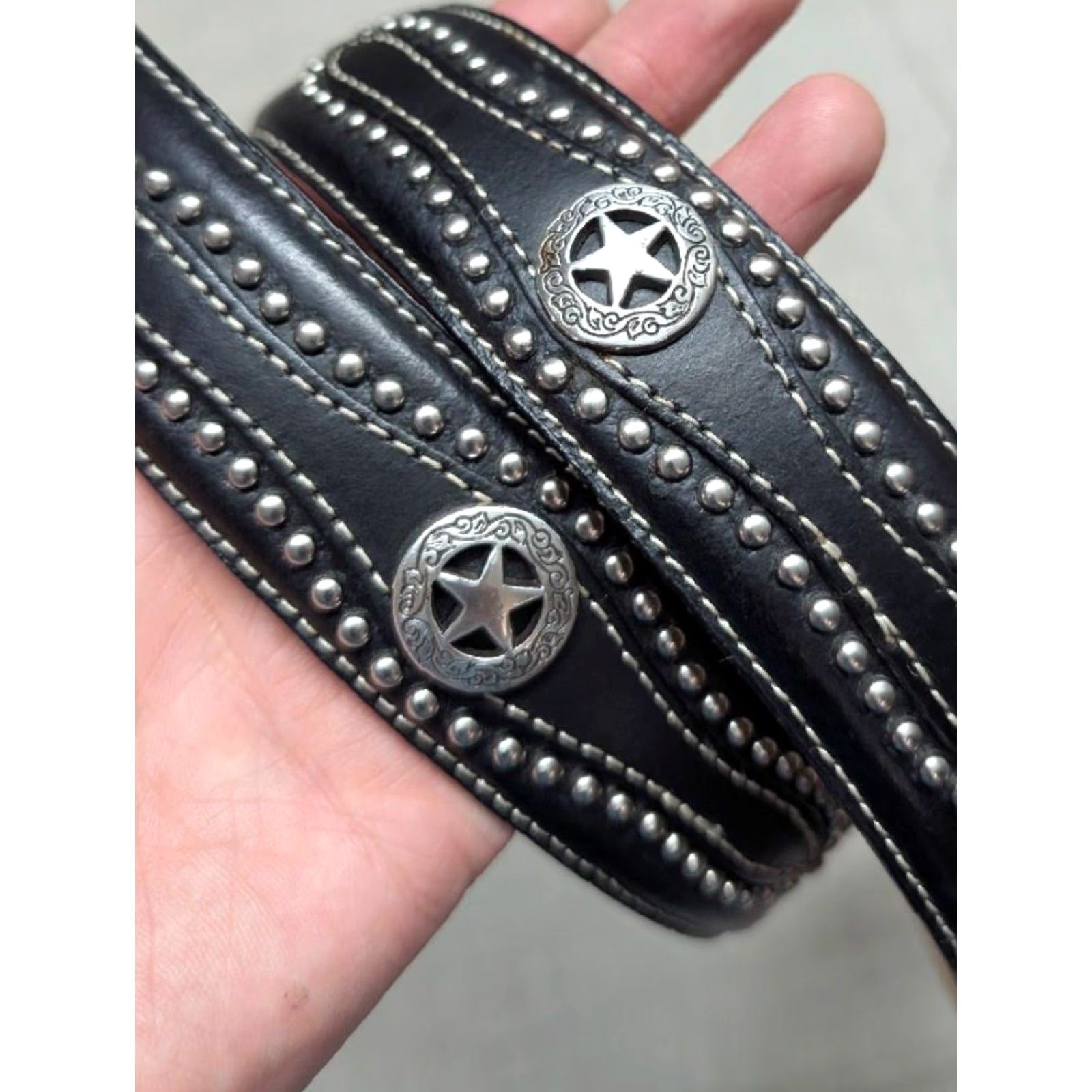 Vintage VINTAGE Nocona belt western Studded leather belt 38 Texas Lonestar Concho Buckle Matted Black Mens Belt Size 38 - 2 Thumbnail