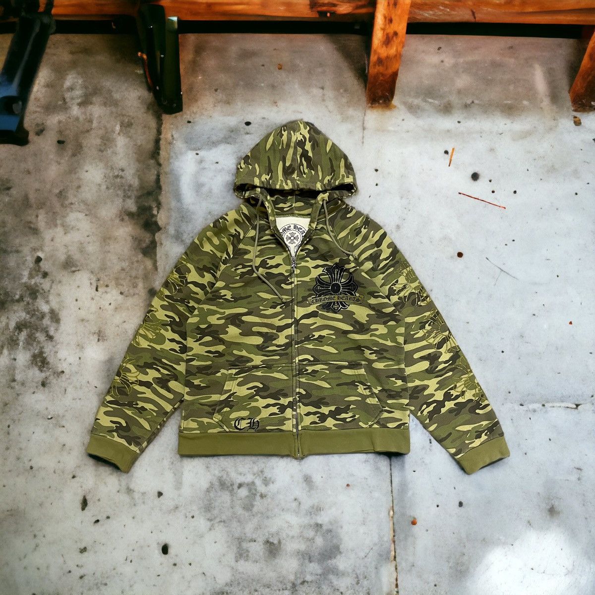 Chrome Hearts Vintage Chrome Hearts Camo Thermal Lined Zip Up Hoodie ...