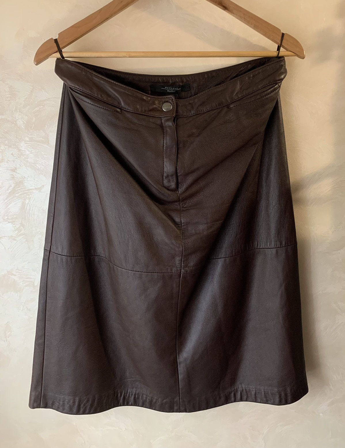 image of Max Mara Skirt Maxmara Leather Luxury in Brown, Women's (Size 30)