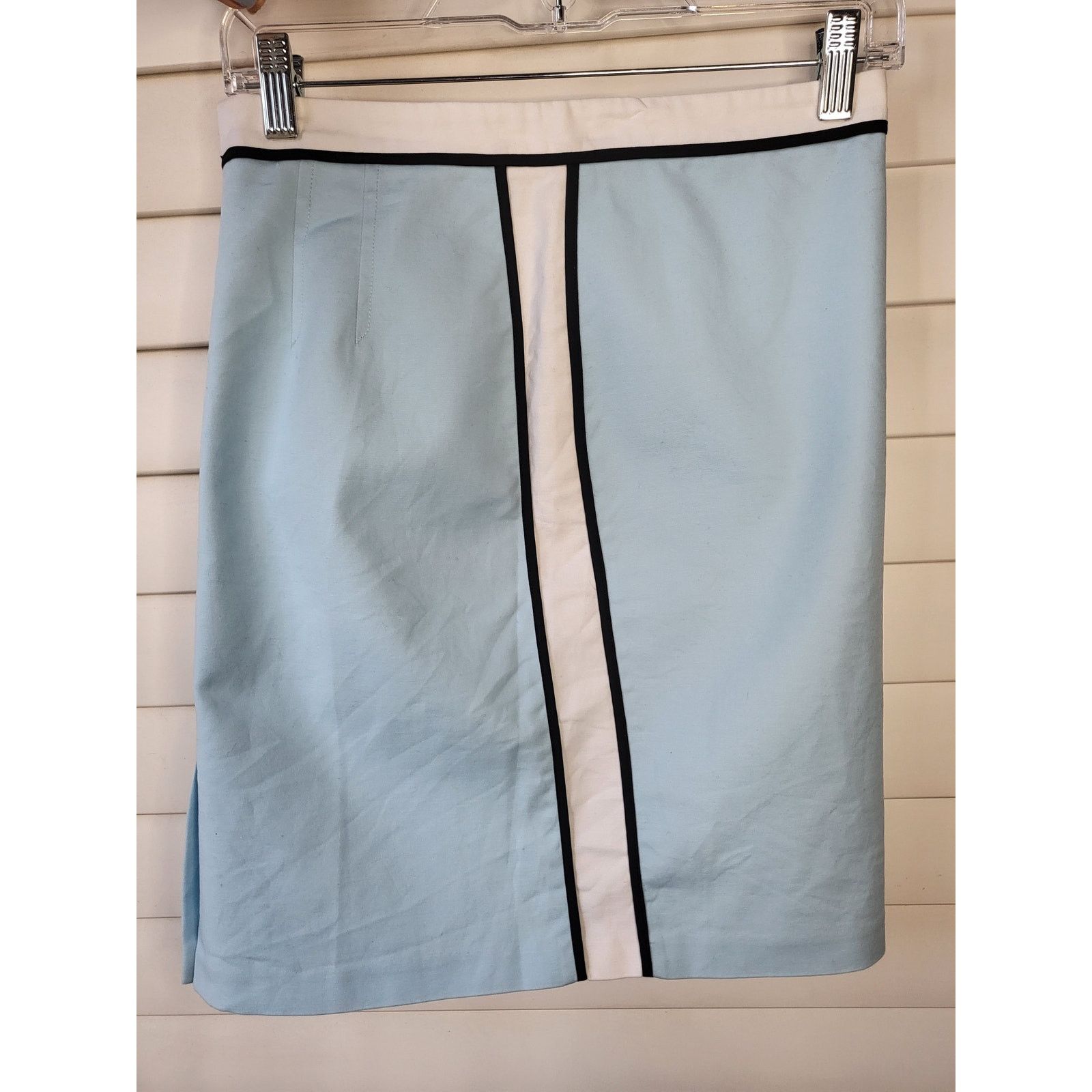 Vintage Pencil Skirt Light Blue and White Black Piping Mid Thigh Size 27" / US 4 / IT 40 - 3 Thumbnail