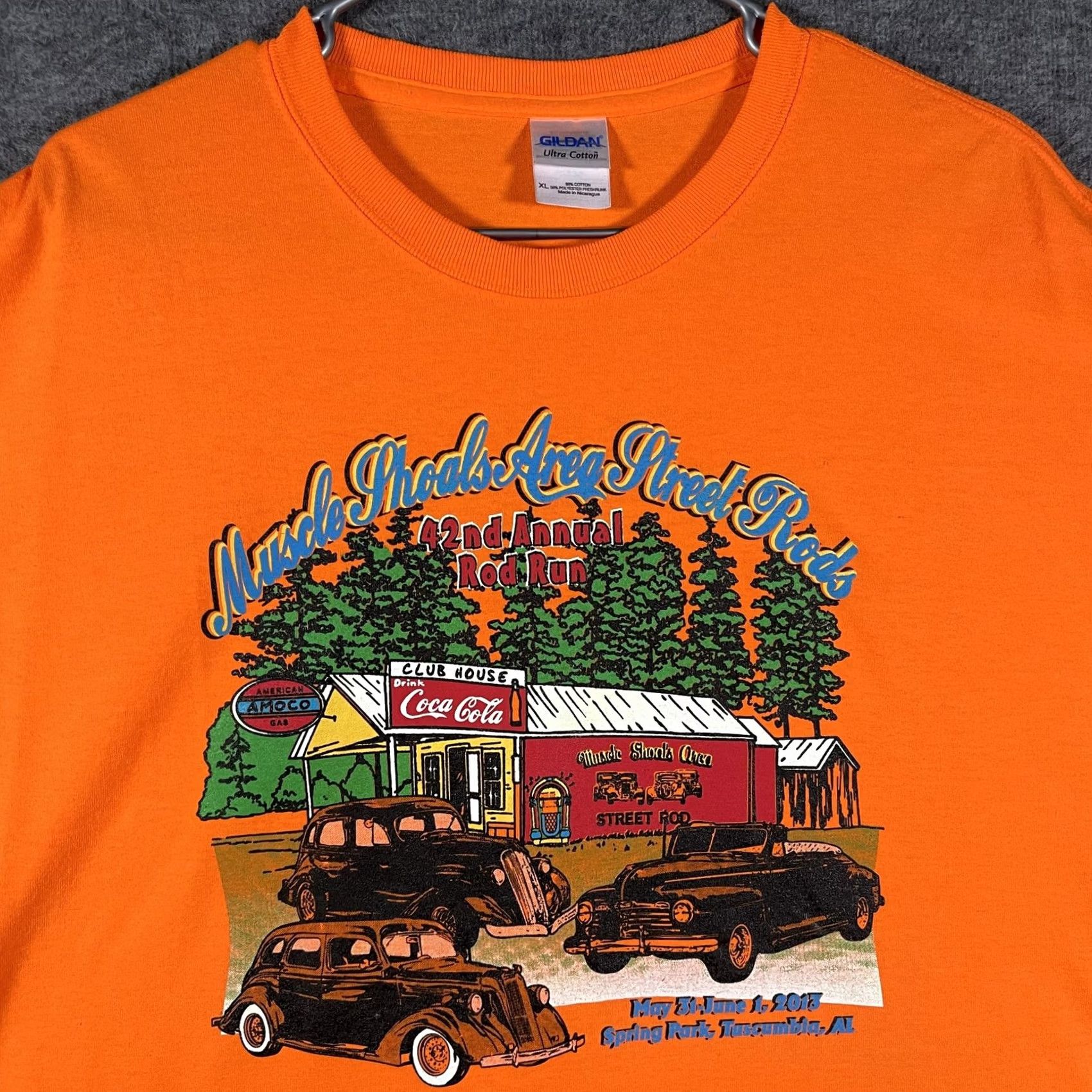Gildan Gildan Shirt Mens XL Orange Muscle Shoals Street Rods Coca-Cola Show 2013 Tee Size US XL / EU 56 / 4 - 2 Thumbnail