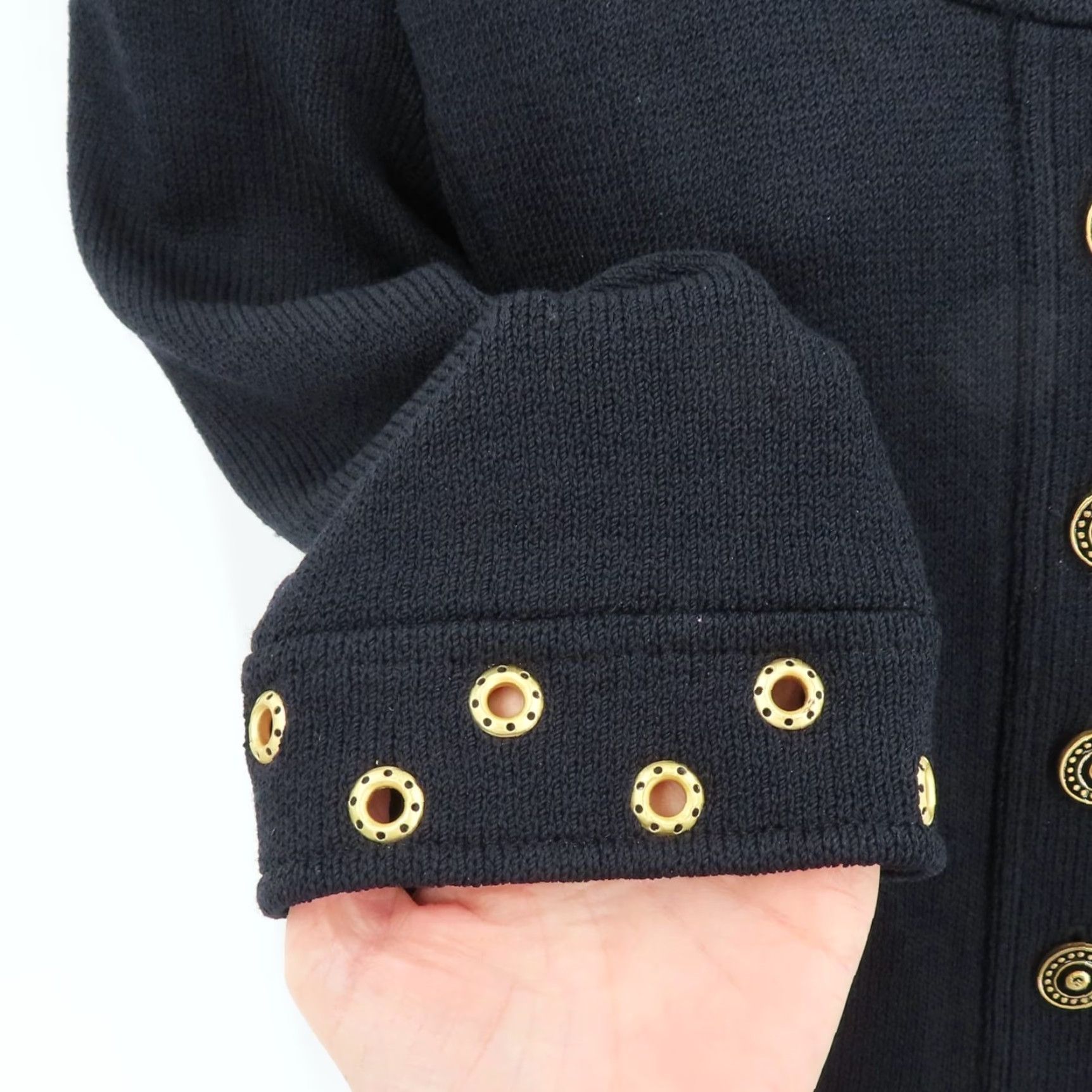 Vintage St John Collection Jacket Womens 2 Black Knit Gold Grommet Button Front Coat Size XS / US 0-2 / IT 36-38 - 4 Thumbnail