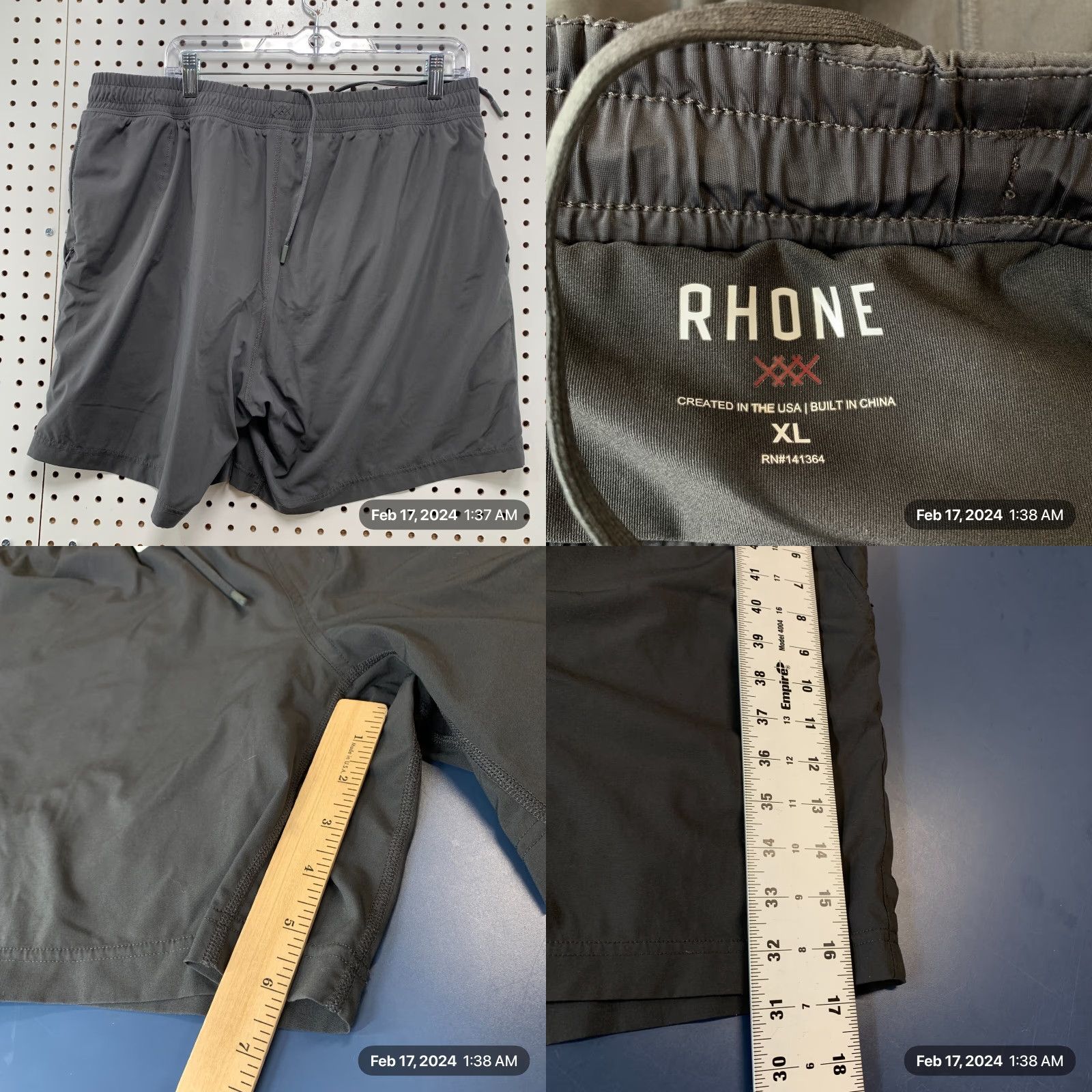 Rhone VINTAGE Rhone Active Shorts Mens 2XL Gray Workout Drawstring 36x6 Size US 39 - 8 Thumbnail