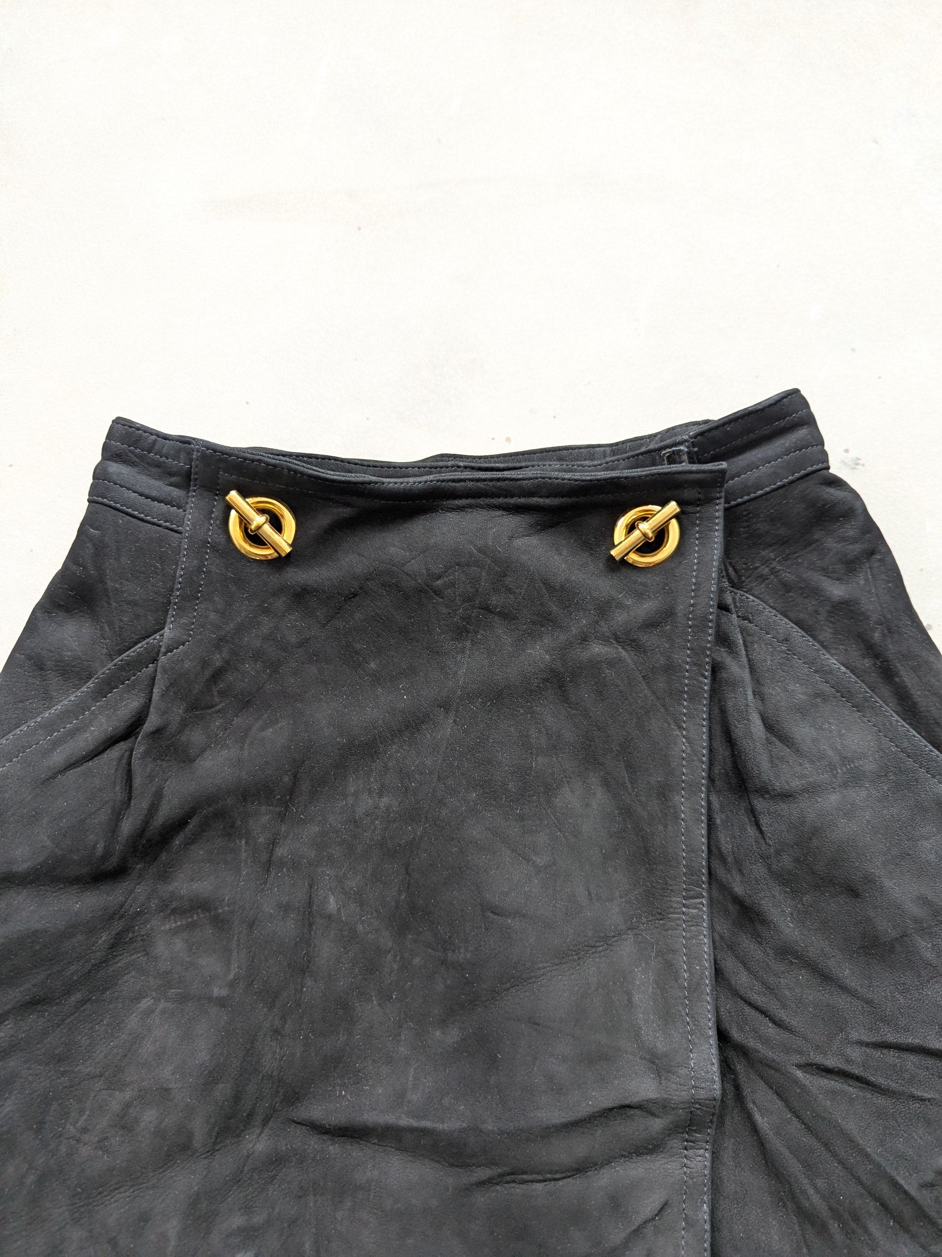 Hermes × Vintage Hermes Midi Skirt Nubuck Leather Viscose Lining Size 25" / US 0 / IT 36 - 4 Thumbnail