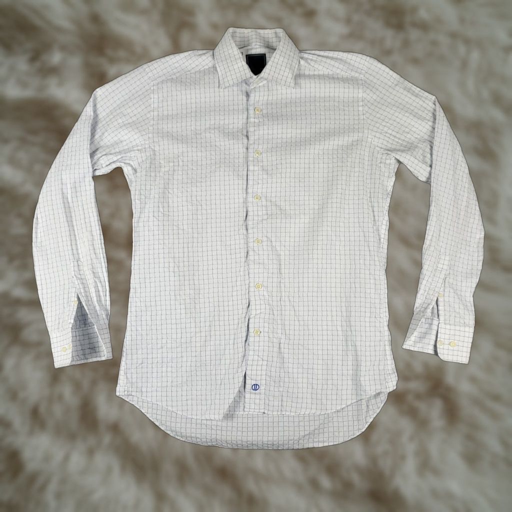 David Donahue David Donahue Shirt Mens Size 16 White Blue Check Dress Button Up Long Sleeve Shirt Dress Shirt White Cotton Woven Size 42R - 1 Thumbnail