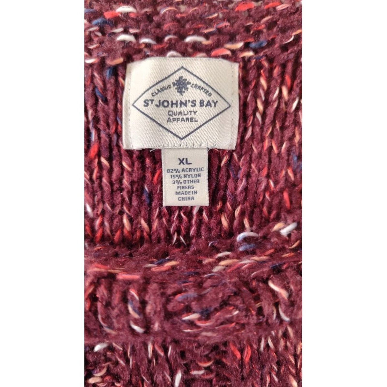 St. Johns Bay St Johns Bay Sweater Women's XL Eyelet Burgundy Cable Knit Size XL / US 12-14 / IT 48-50 - 6 Thumbnail