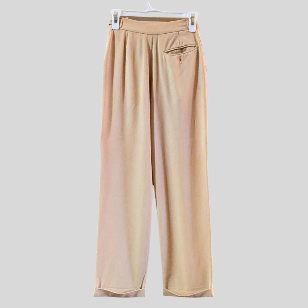 Moschino Moschino Couture Beige High-Waisted Wide-Leg Wool Pants Sz 4 Size 27" / US 4 / IT 40 - 2 Thumbnail