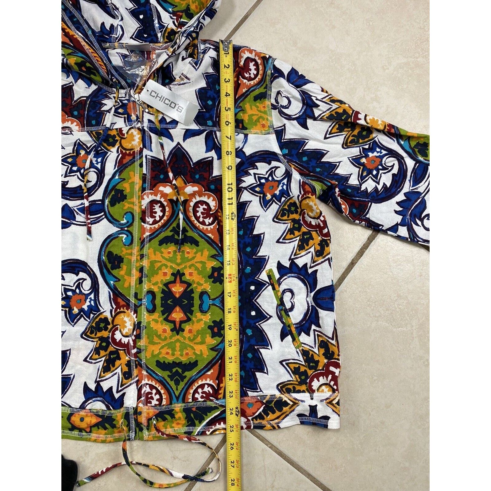 Chicos NWT Chico's Lightweight Paisley Hoodie 3/4 Tab Sleeve Zip Size XL / US 12-14 / IT 48-50 - 9 Thumbnail
