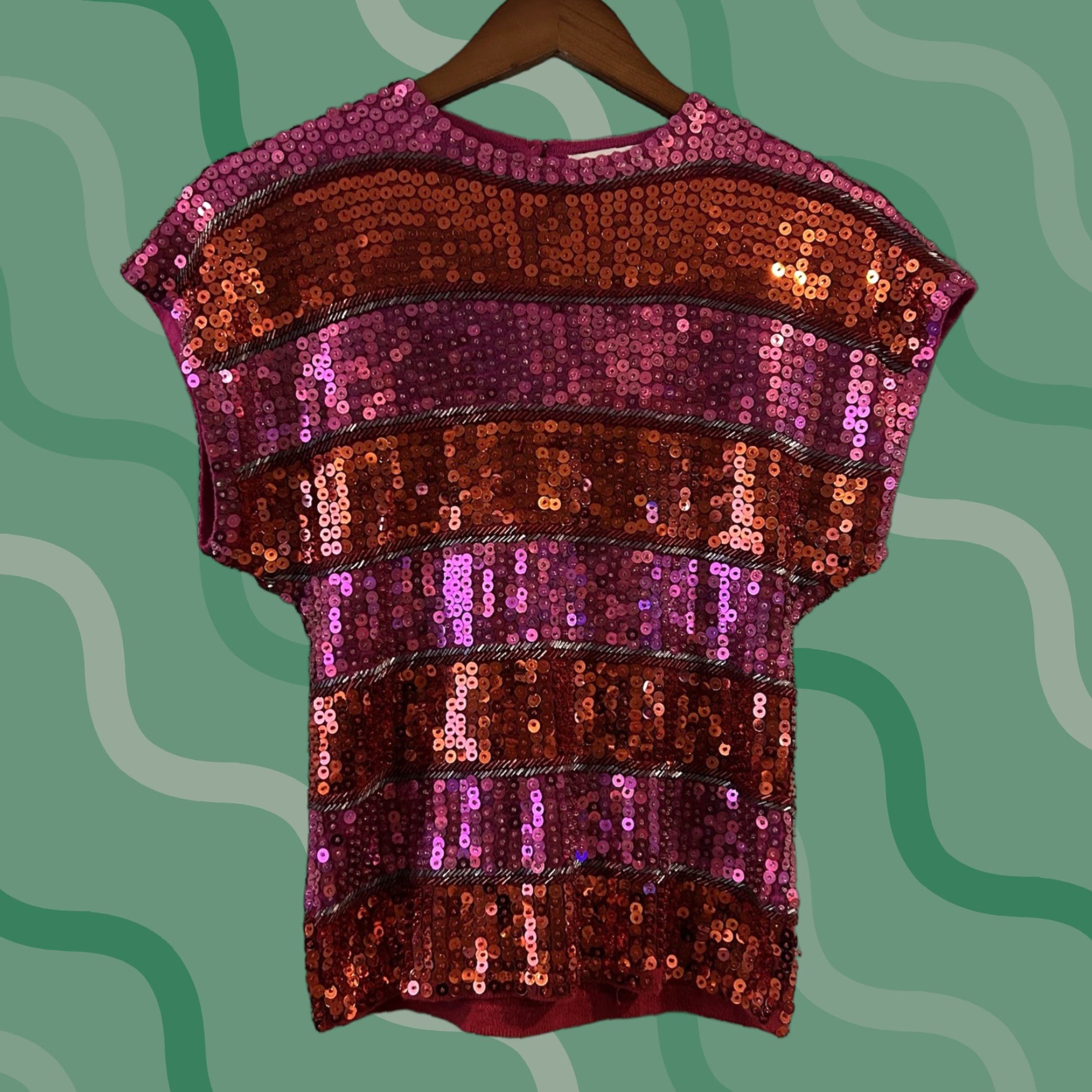 Pinko VINTAGE Pink Sequin Blouse Cathy Hardwick Couture Memphis Red Fuschia Disco 80s 90s Red S Womens Size S / US 4 / IT 40 - 1 Thumbnail