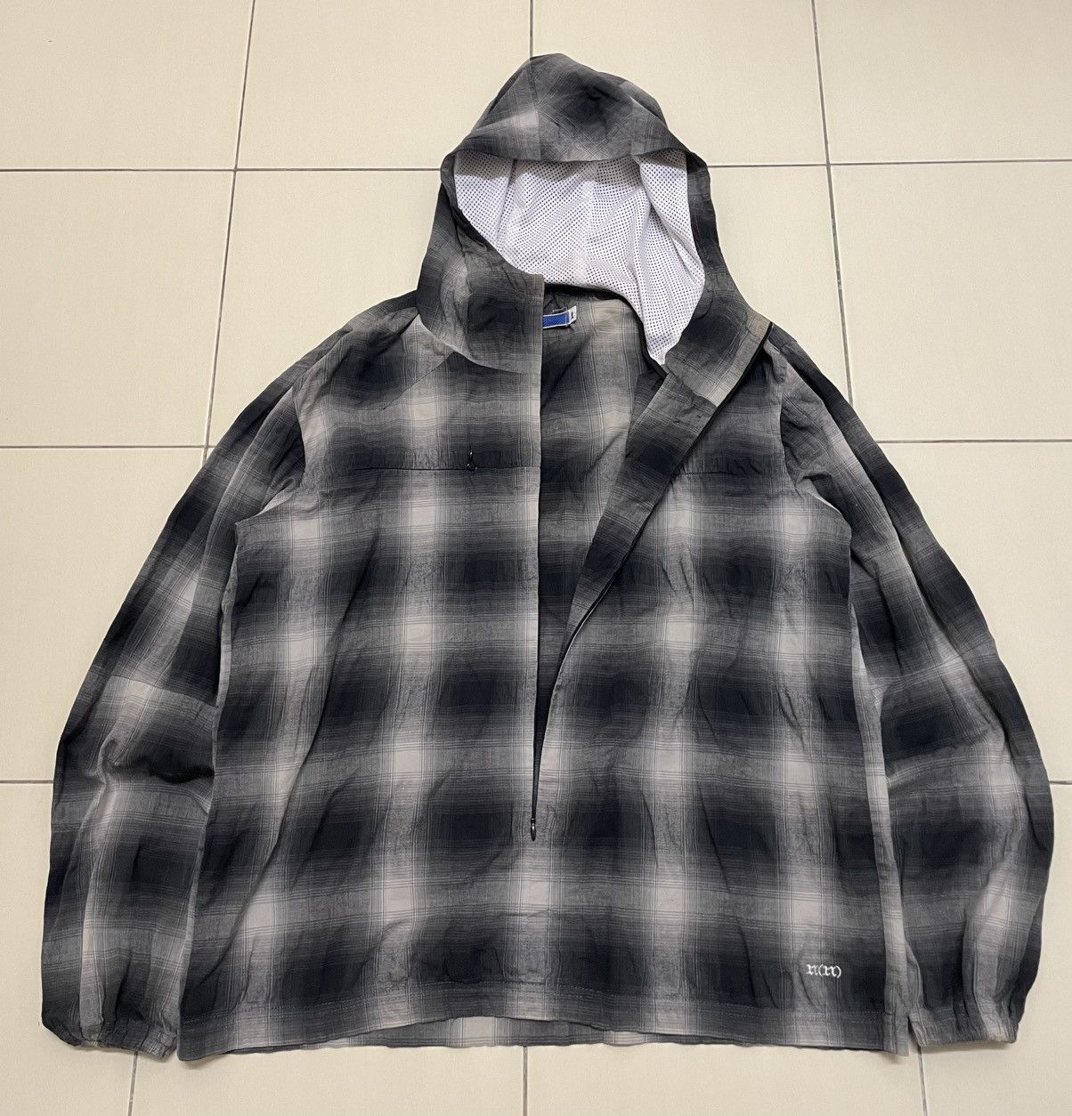 Number (N)ine Vtg 90s Number Nine Blue Bar Ombre Check Hooded Jacket Size US L / EU 52-54 / 3 - 1 Thumbnail