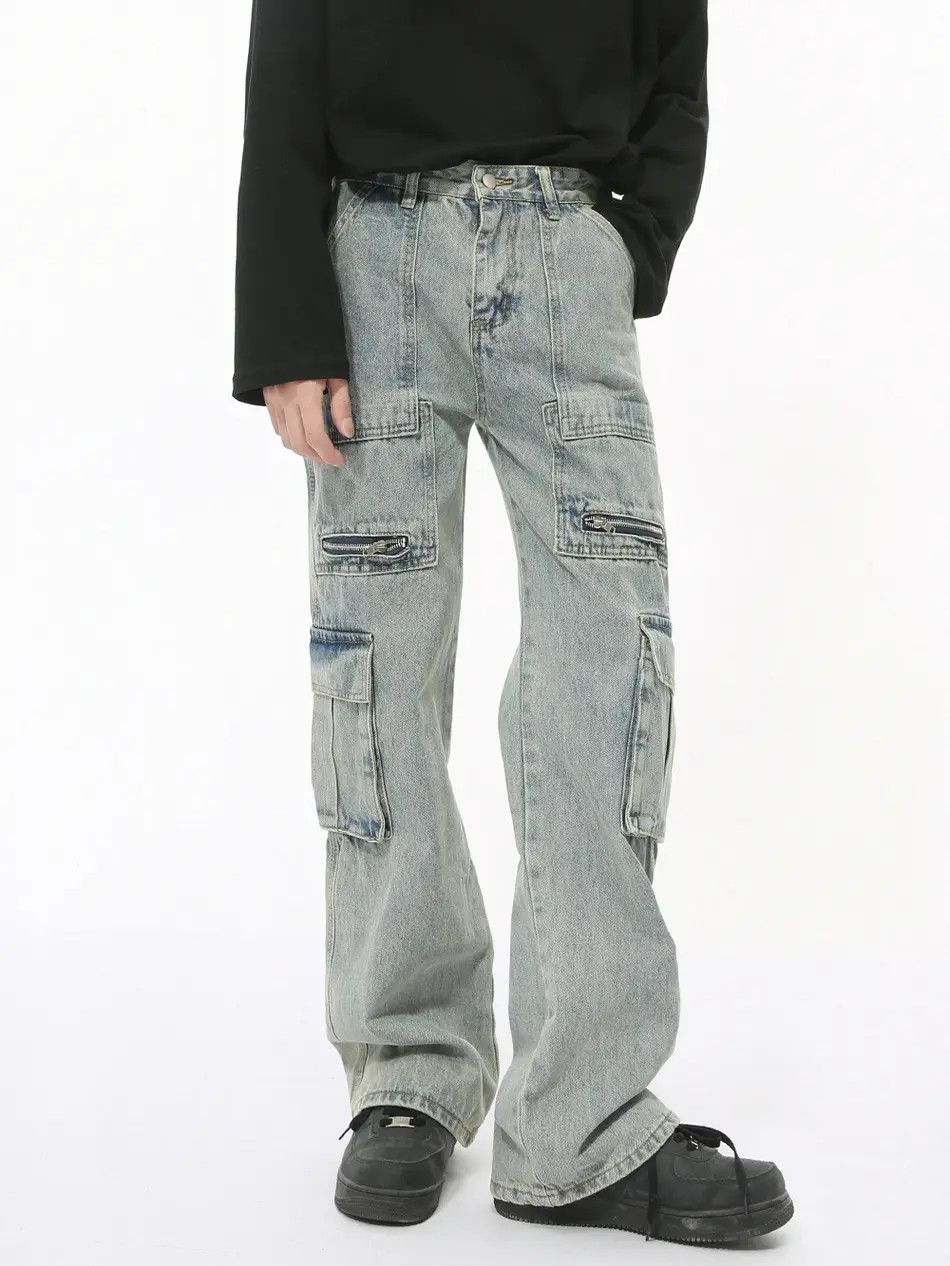 Japanese Brand Retro loose zipper patchwork pocket jeans Size US 32 / EU 48 - 1 Thumbnail
