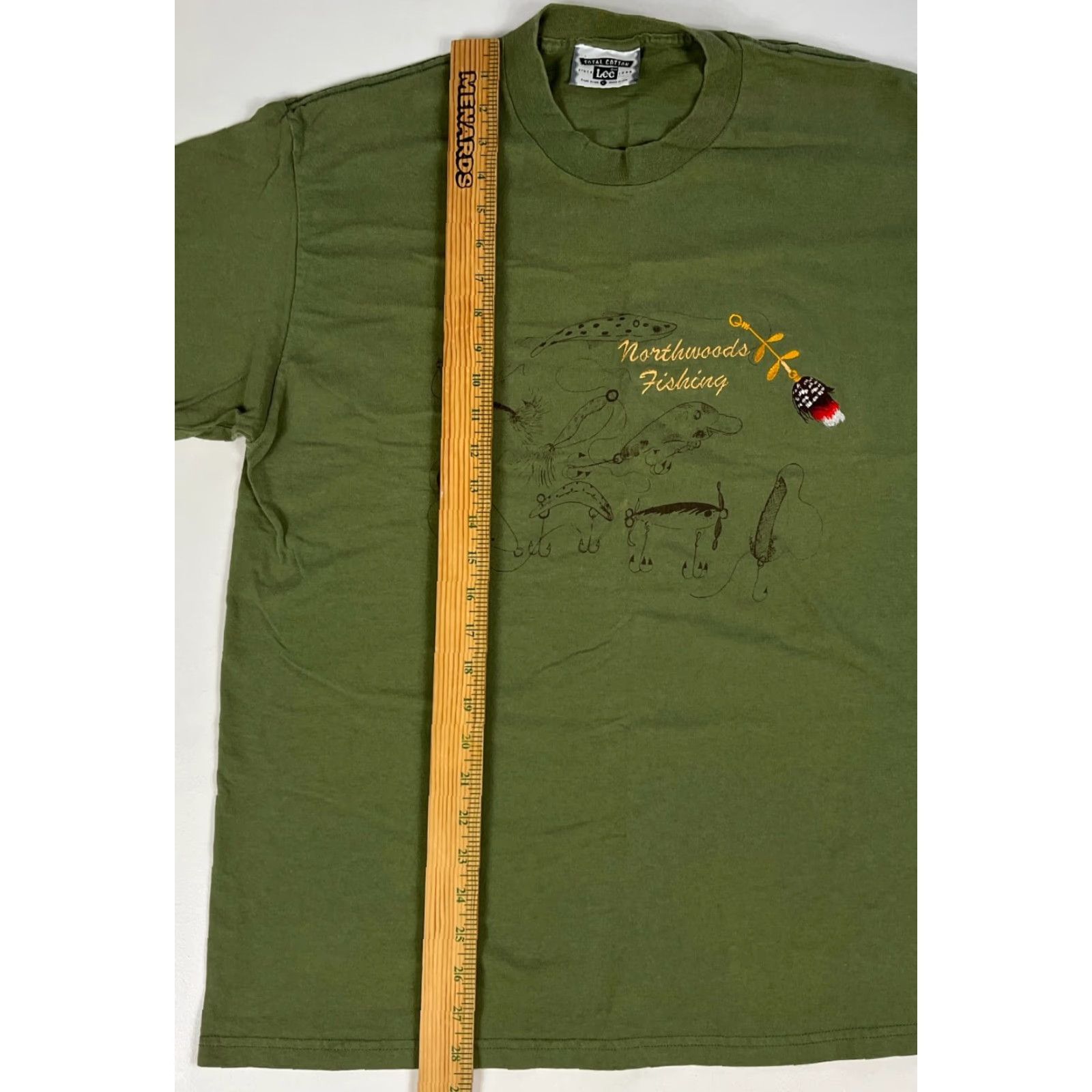 Lee VINTAGE Lee Men's 90s Northwoods Fishing T-Shirt Embroidered Made in USA Sz L Green Cotton Short Sleeve Crew Neck Size US L / EU 52-54 / 3 - 6 Thumbnail