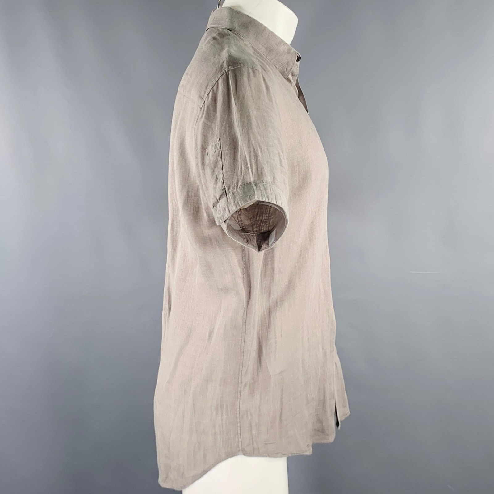 Theory THEORY Size S Grey Linen Button Down Short Sleeve Shirt Size US S / EU 44-46 / 1 - 2 Thumbnail