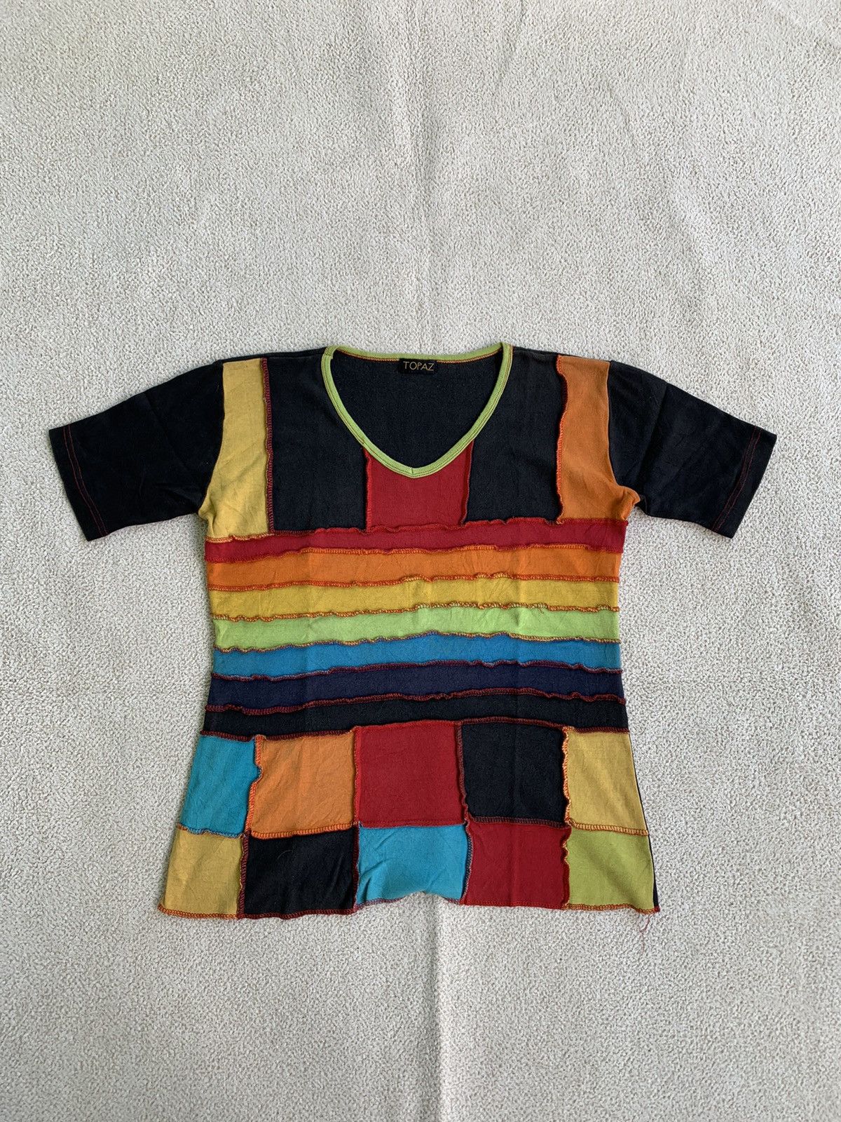 Japanese Brand vtg 90s Topaz Reworked Multicolor Tshirt Size XL / US 12-14 / IT 48-50 - 1 Thumbnail