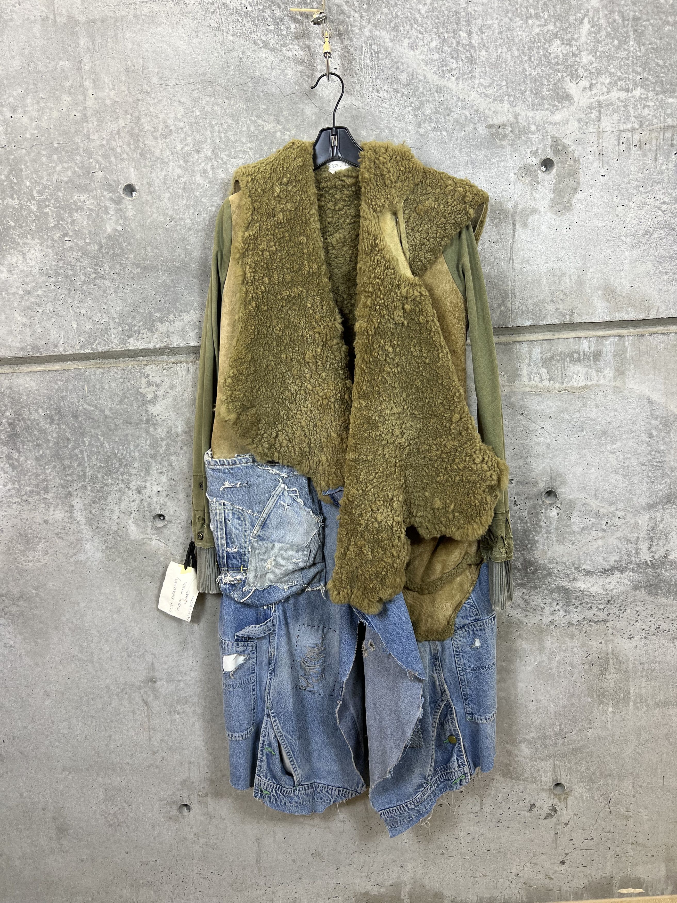 GREG LAUREN OLIVE SHEARLING VINTAGE NOMAD LEATHER JACKET