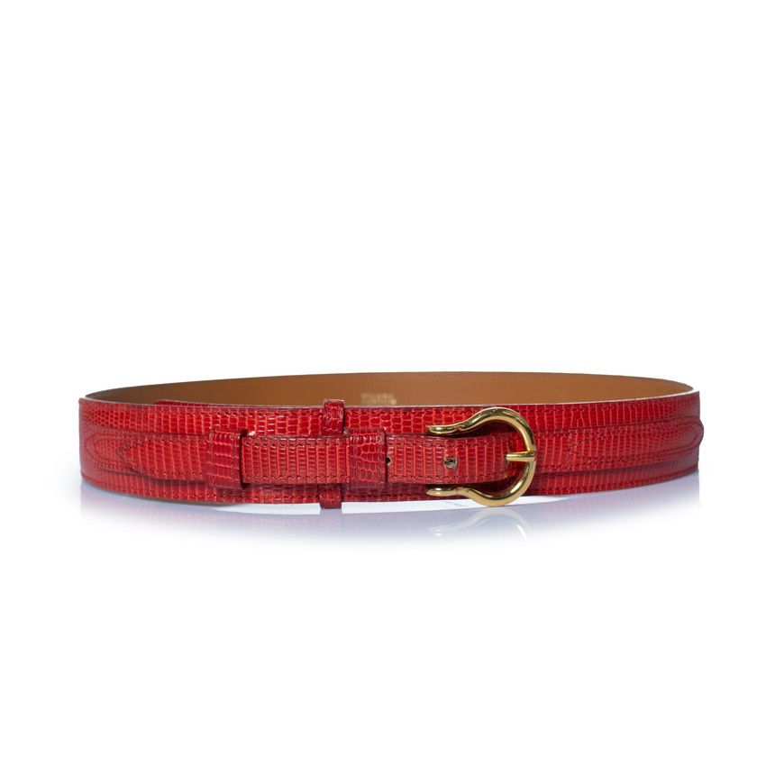 Harel Paris Lizard leather waist belt in red