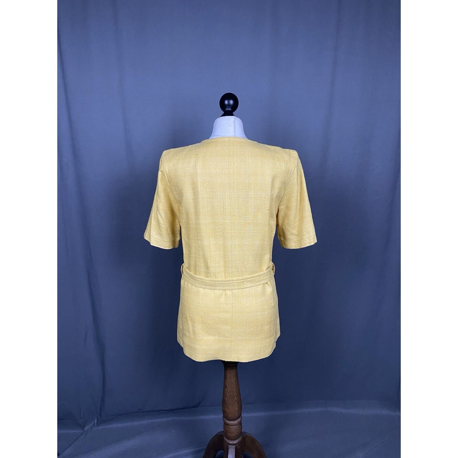 Yves Saint Laurent YSL Variation Women's Yellow Silk Short Sleeve Blazer Jacket Size L / US 10 / IT 46 - 7 Thumbnail