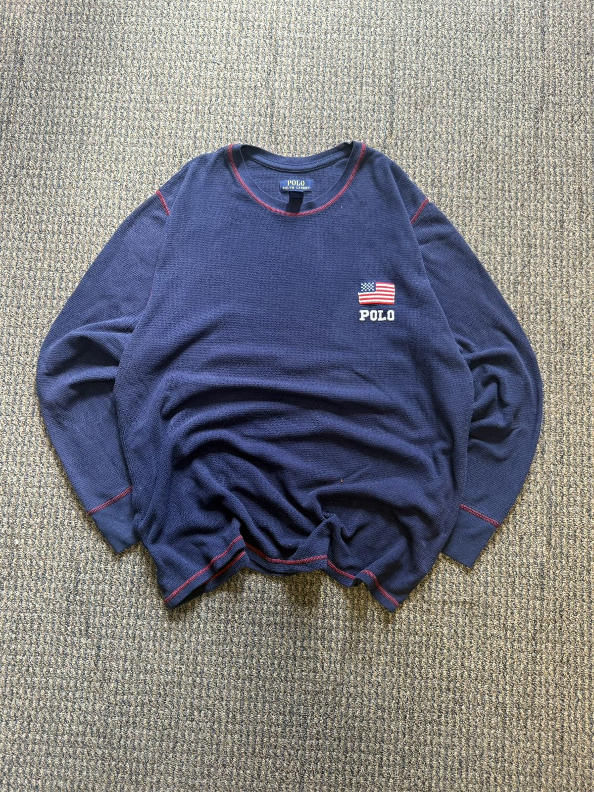 Polo Ralph Lauren Navy Long Sleeve Thermal Waffle Knit
