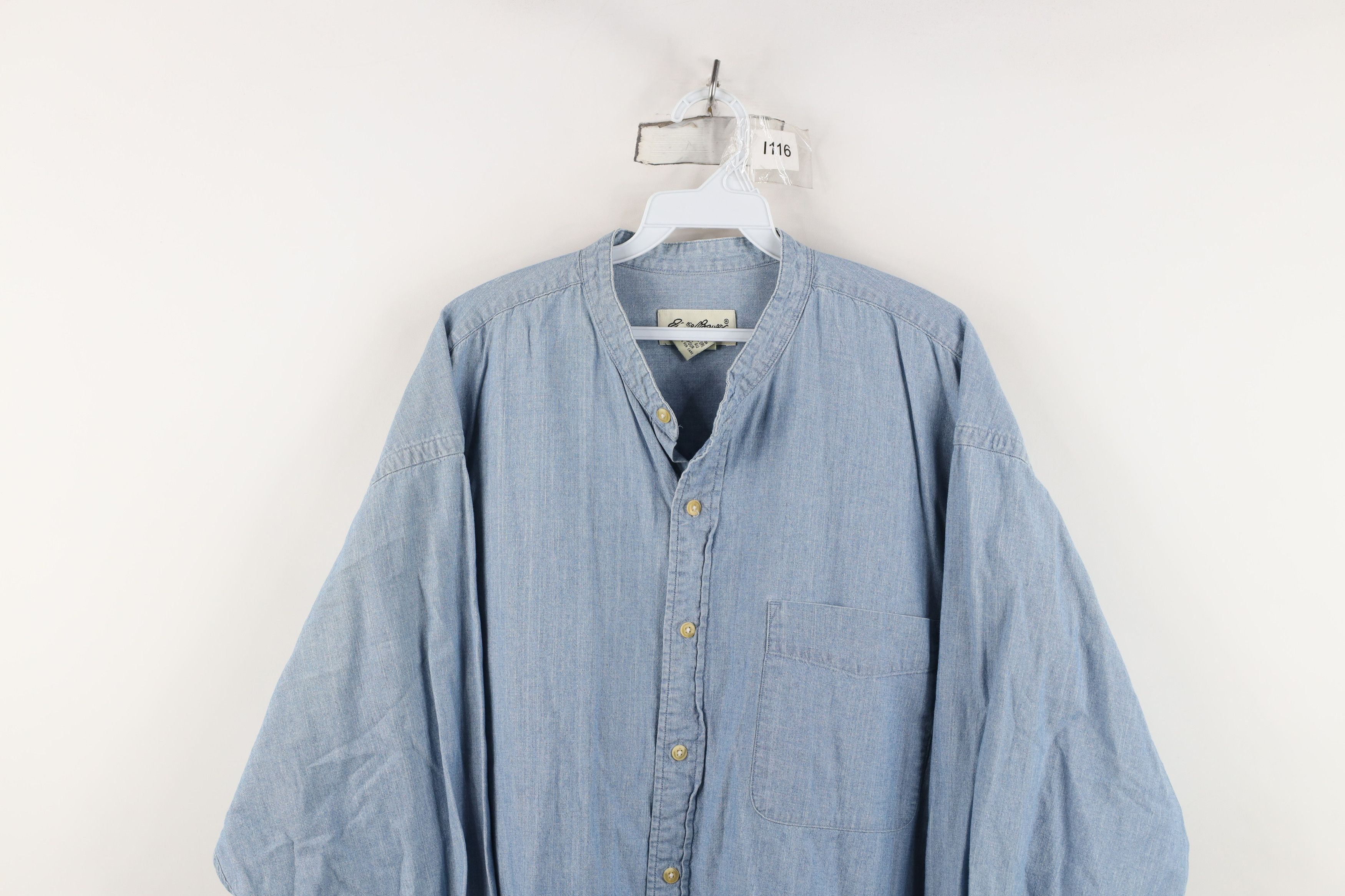 Eddie Bauer Vintage 90s Eddie Bauer Chambray Band Collar Button Shirt Size US XL / EU 56 / 4 - 2 Thumbnail