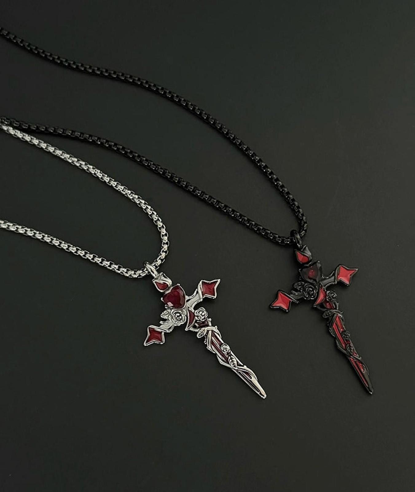 Jewelry RED Cross Pendant Necklaces, Gothic Style Size ONE SIZE - 4 Thumbnail