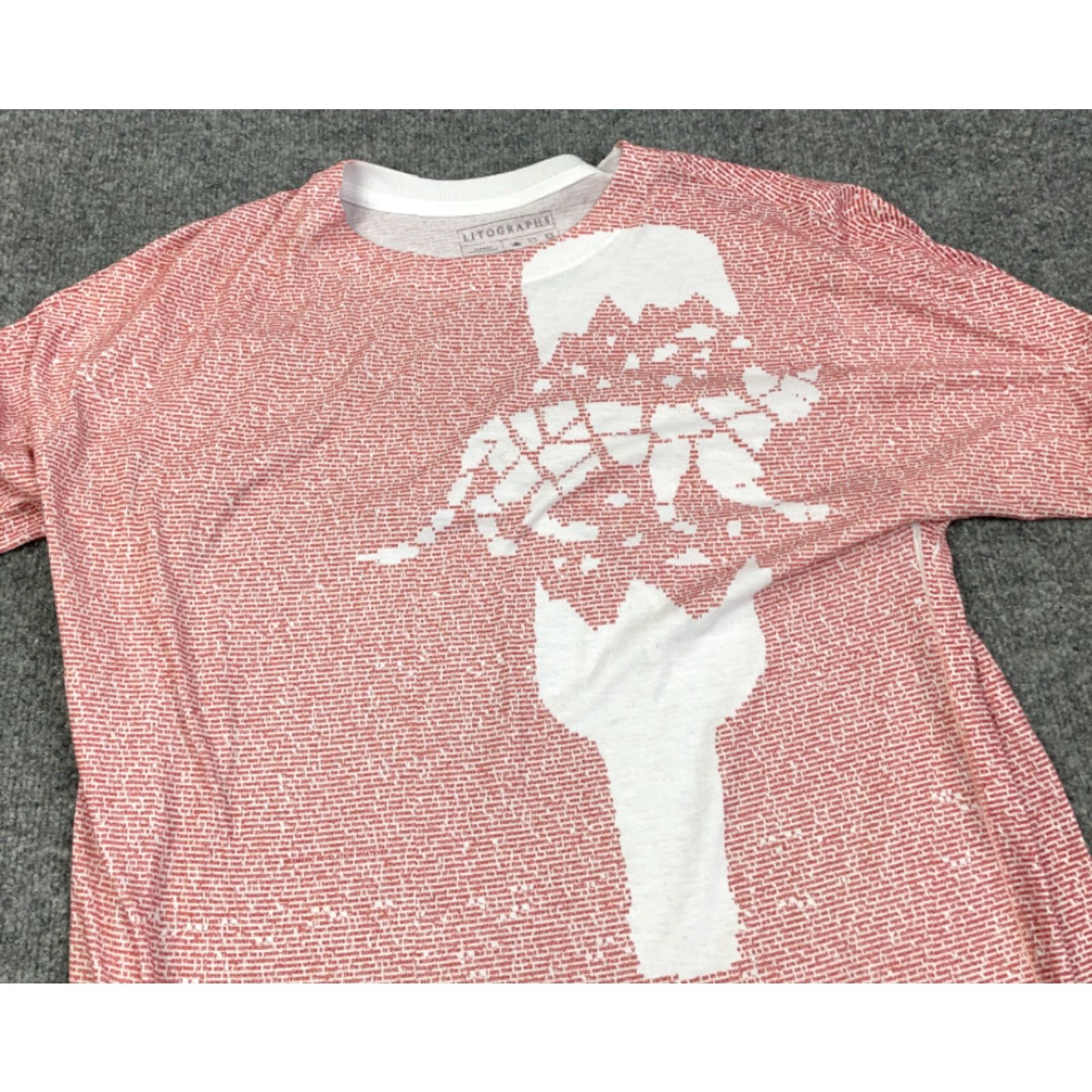 Vintage Litographs T-Shirt Descent into Maelstrom Edgar Allan Poe Red Short Sleeve Adult L Mens Regular XL Tag Size US L / EU 52-54 / 3 - 7 Thumbnail