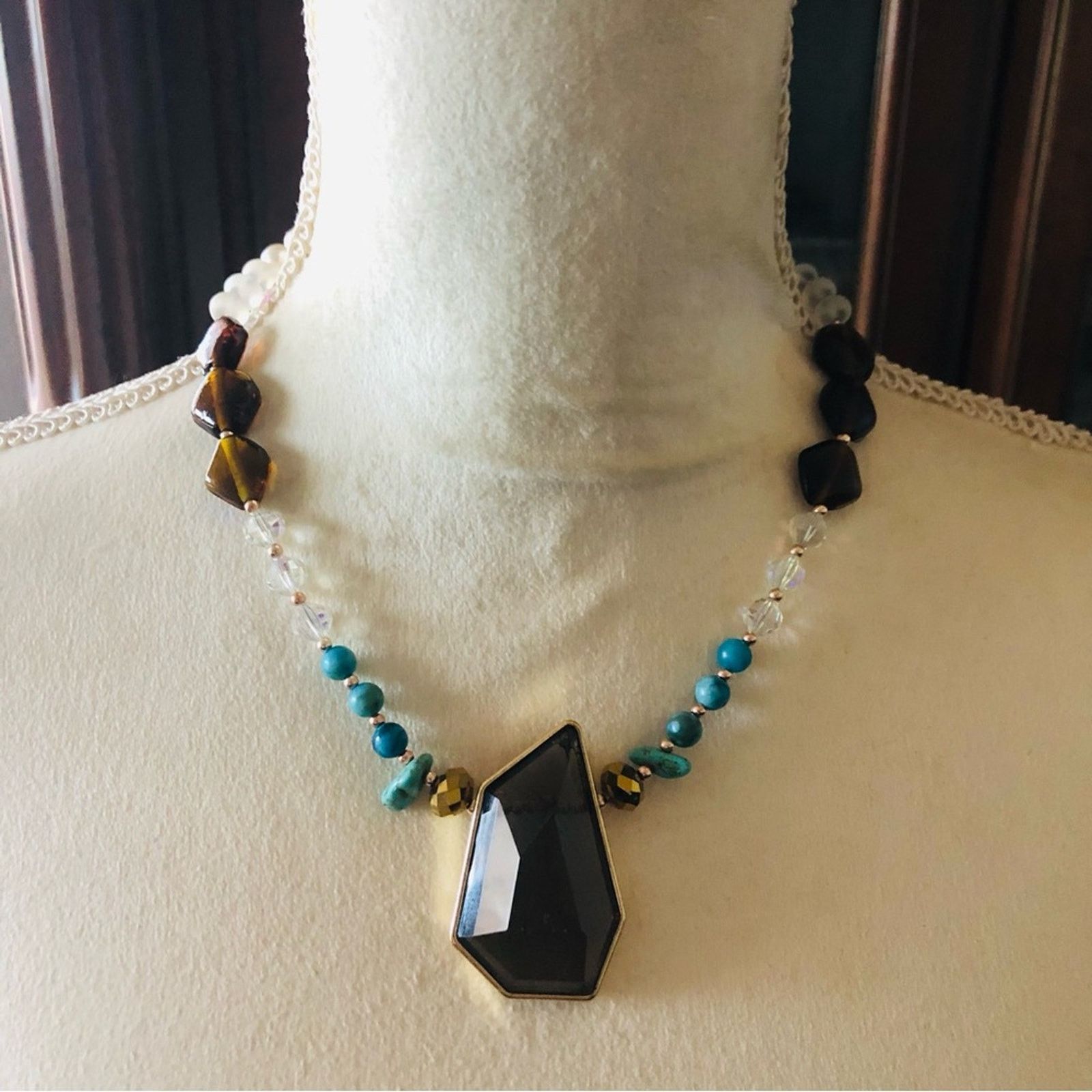 Handmade Handcrafted faceted smoky topaz lucite stone necklace Size ONE SIZE - 2 Thumbnail