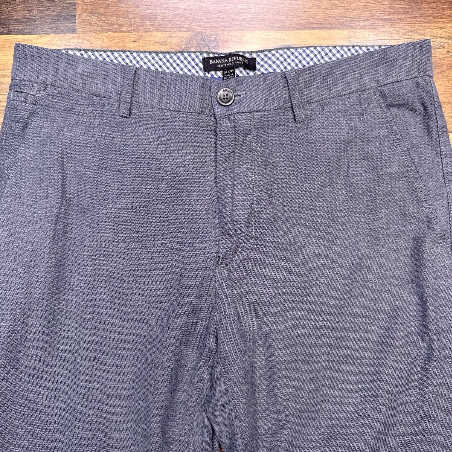 Banana Republic Banana Republic Pants Mens 32x34 Gray Herringbone Flat Front Mid Rise Size US 32 / EU 48 - 4 Thumbnail