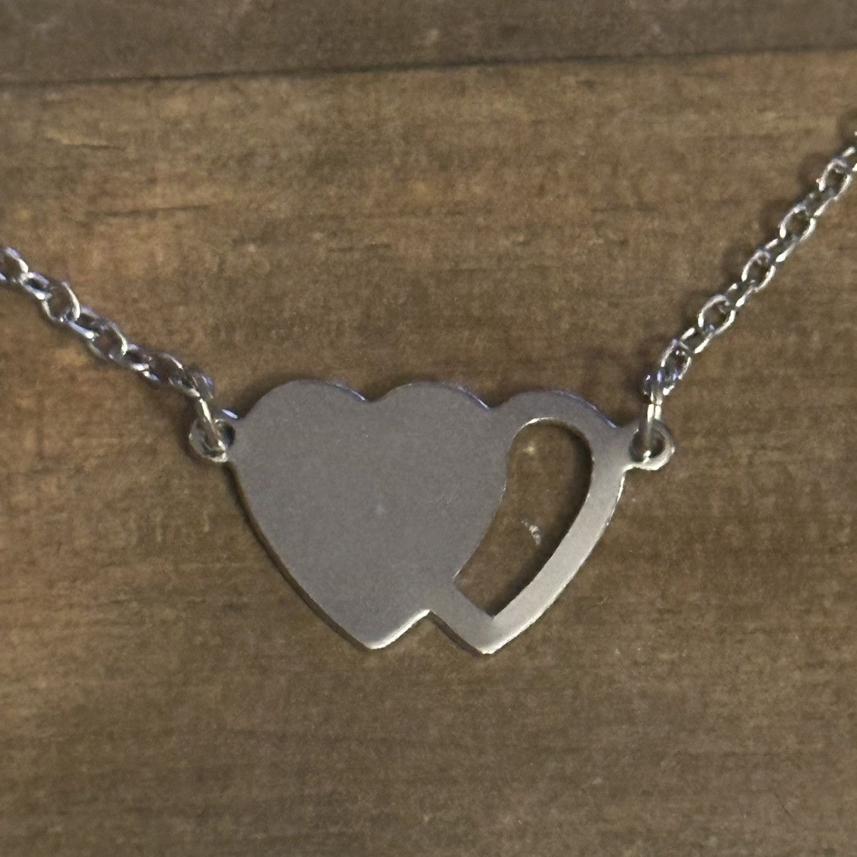 Vintage Vintage silver tone double heart necklace Size ONE SIZE - 3 Thumbnail