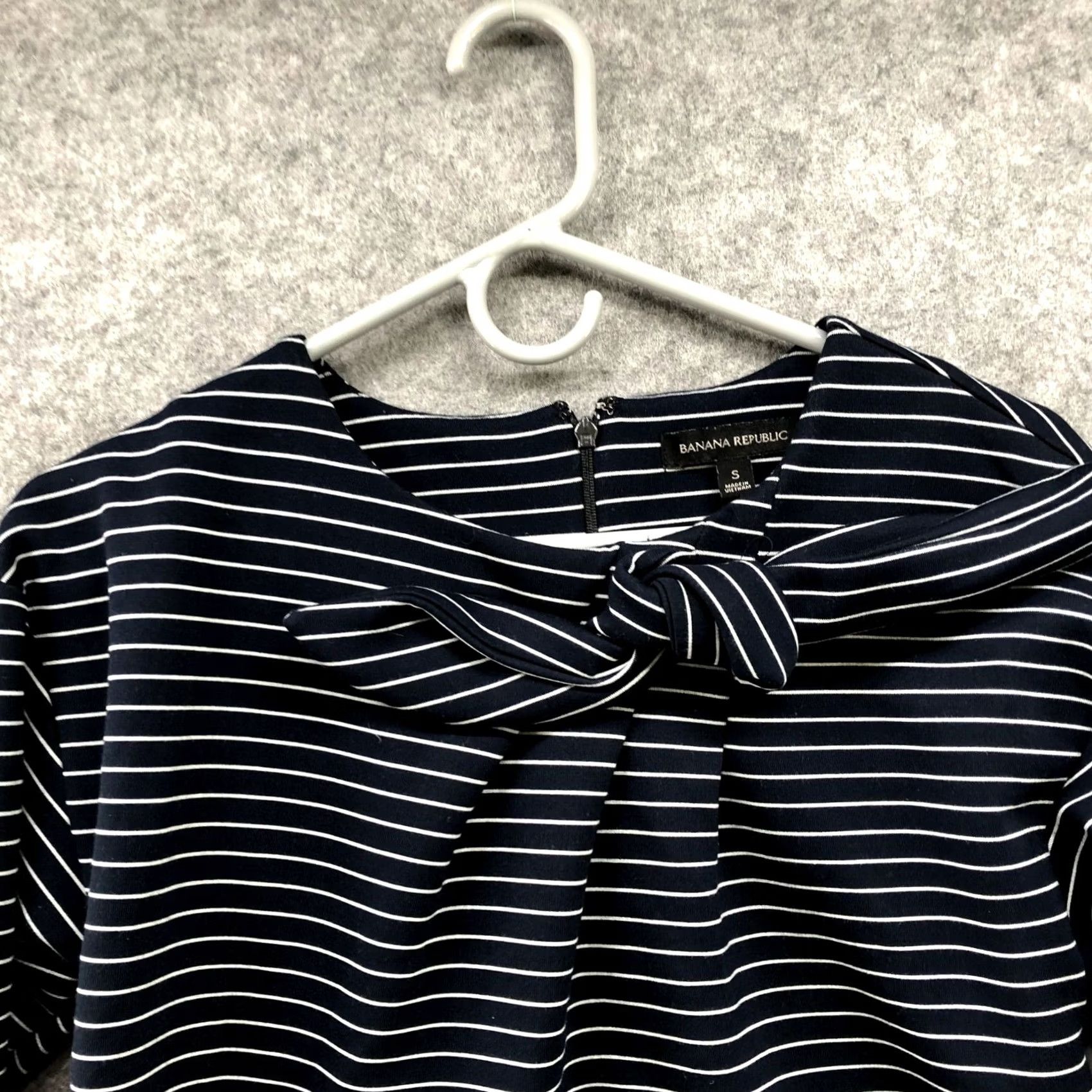 Banana Republic Banana Republic Long Sleeve Top Ponte Knit Bow Front Navy Stripe Womens S Thick Size S / US 4 / IT 40 - 3 Thumbnail