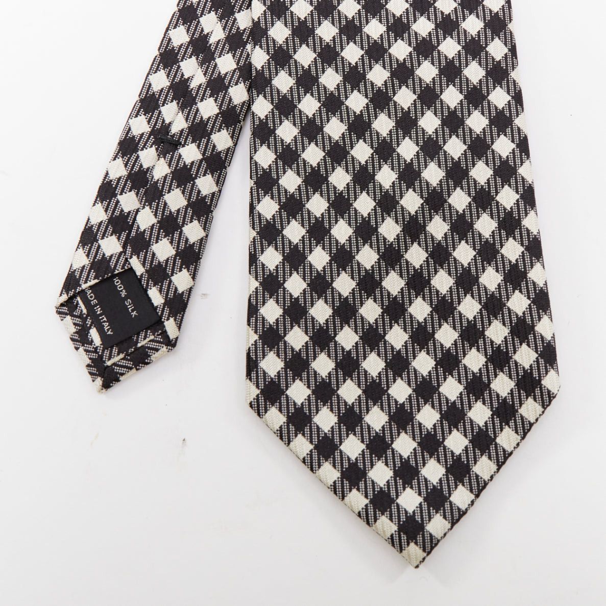 TOM FORD 100% silk black white checkered weave dress tie