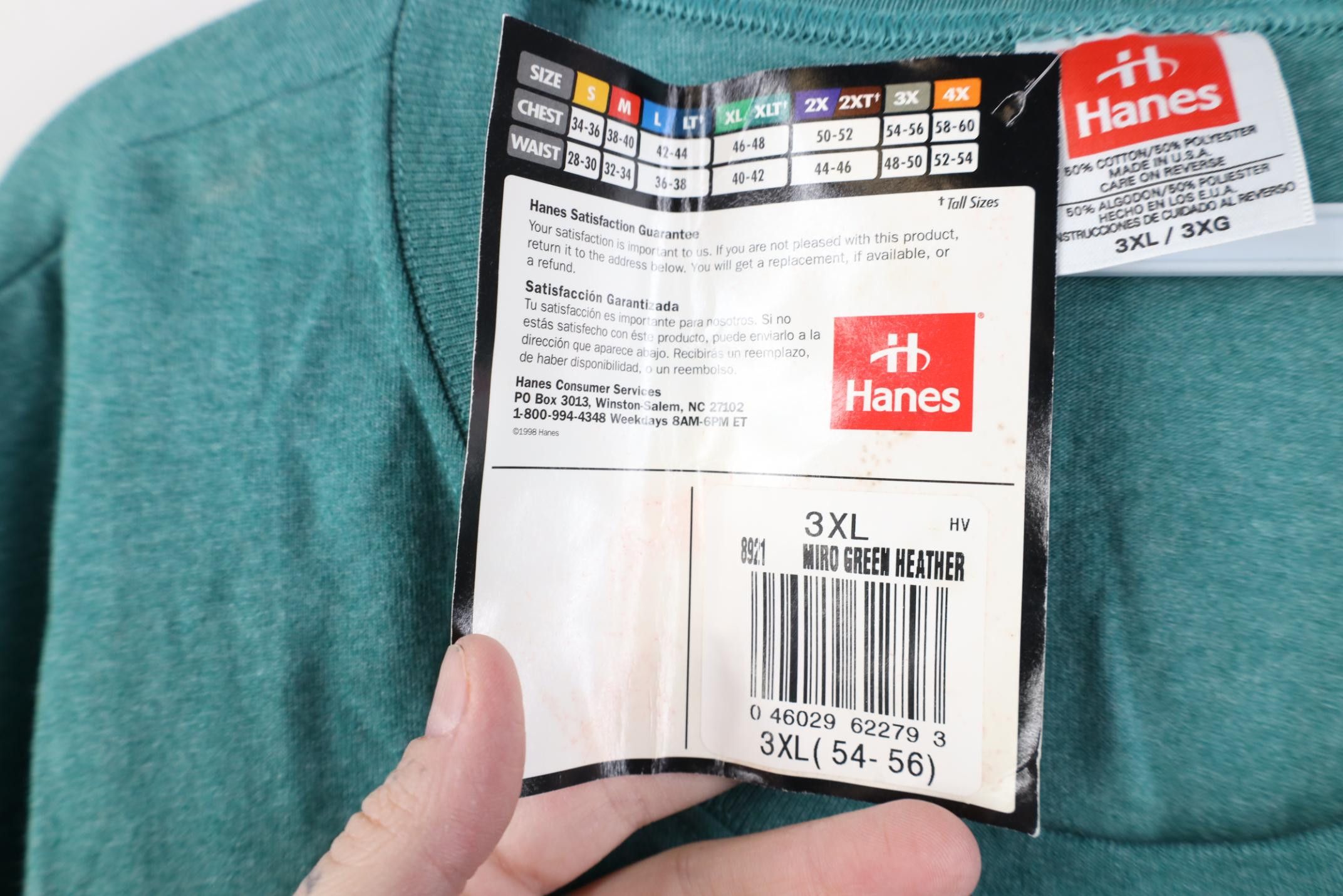 Hanes Deadstock Vintage 90s Hanes T-Shirt Miro Green Heather USA Size US XXL / EU 58 / 5 - 7 Thumbnail