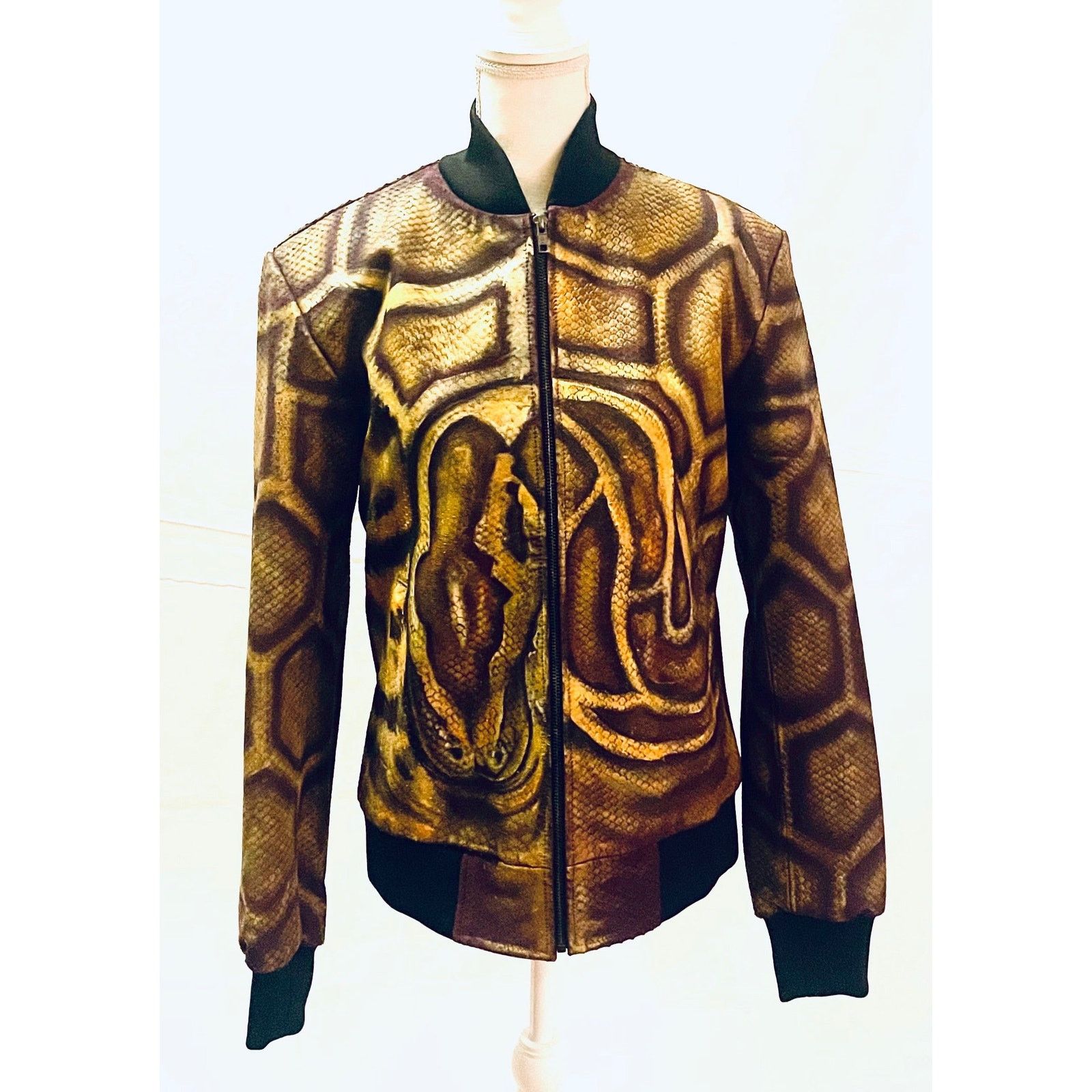 & Other Stories Jaden Hand-Painted Embossed Snake Leather Jacket Size US L / EU 52-54 / 3 - 1 Thumbnail