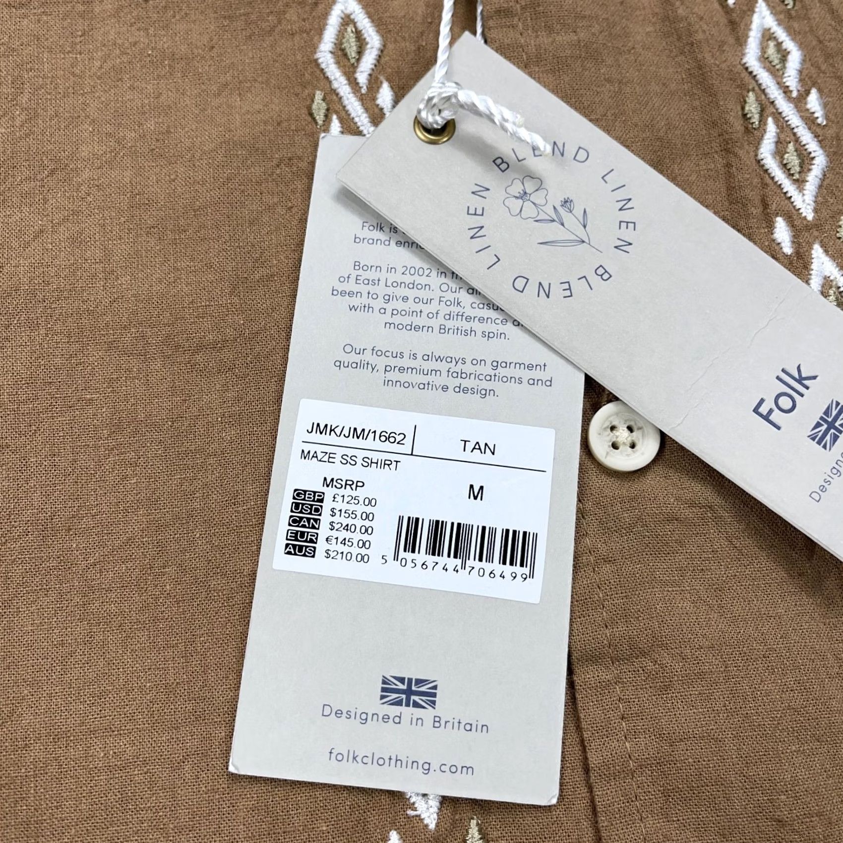 Folk Folk Shirt Mens M Brown Maze Short Sleeve Camp Collar Linen Blend Casual Size US M / EU 48-50 / 2 - 5 Thumbnail