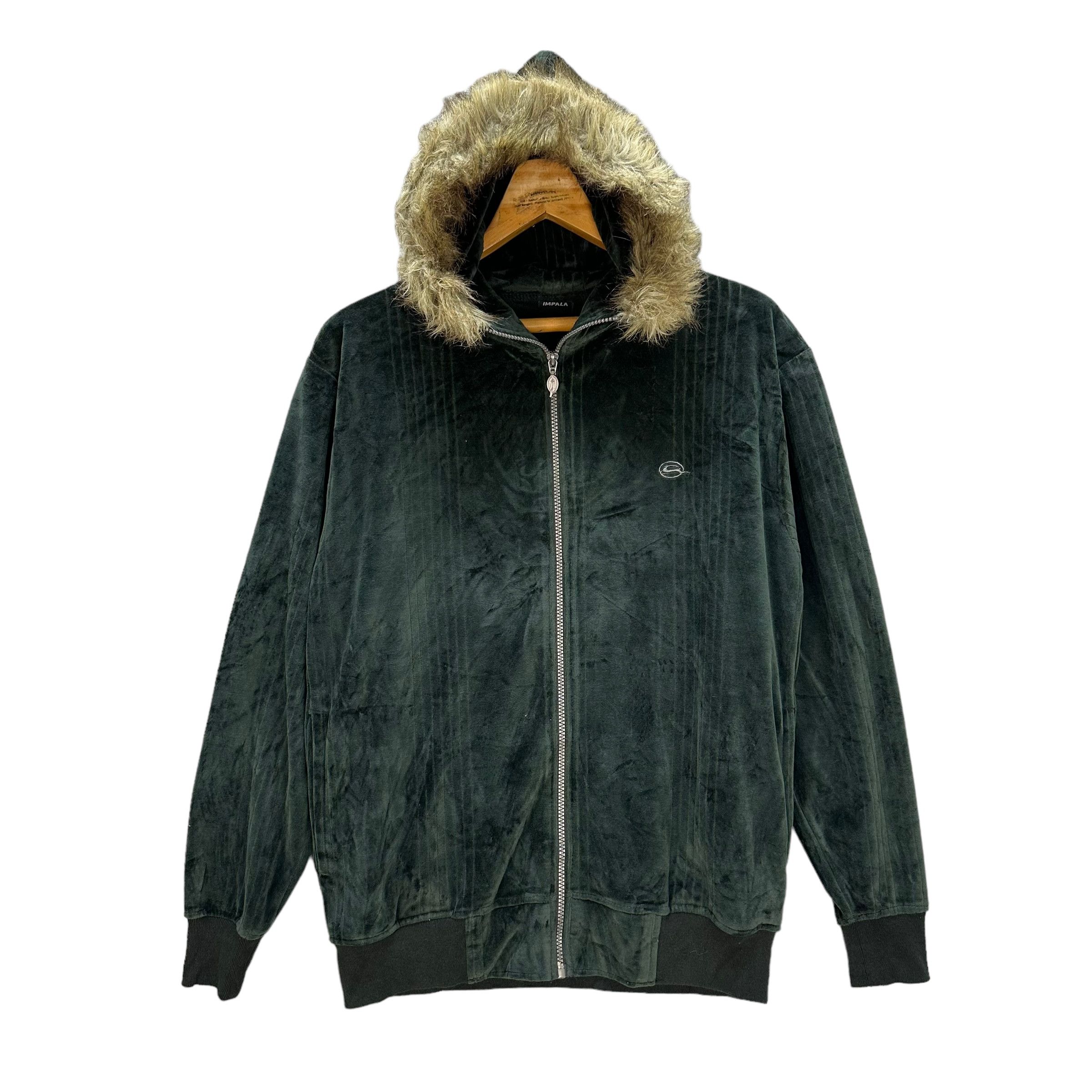 image of Impala Green Velvet Fur Hood Zipper Hoodies 9041-51, Men's (Size Medium)