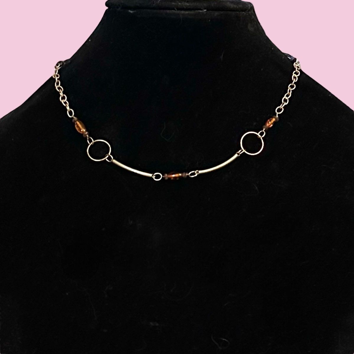 Vintage Vintage gold tone curved bar and station amber bead necklace Size ONE SIZE - 1 Thumbnail