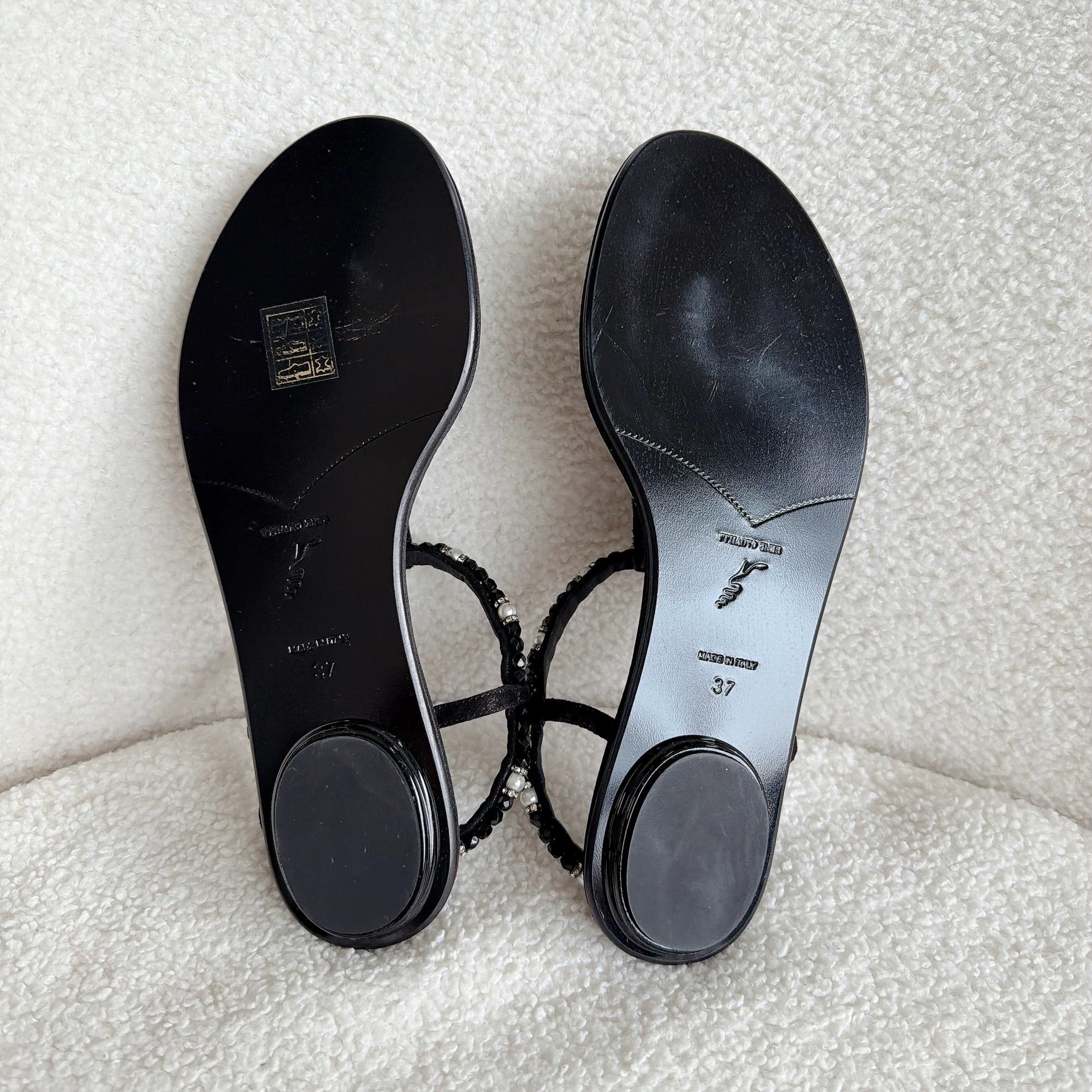 Rene Caovilla RENE CAOVILLA Black Pearl Embellished Strappy Sandals 37 Size US 6.5 / IT 36.5 - 4 Thumbnail